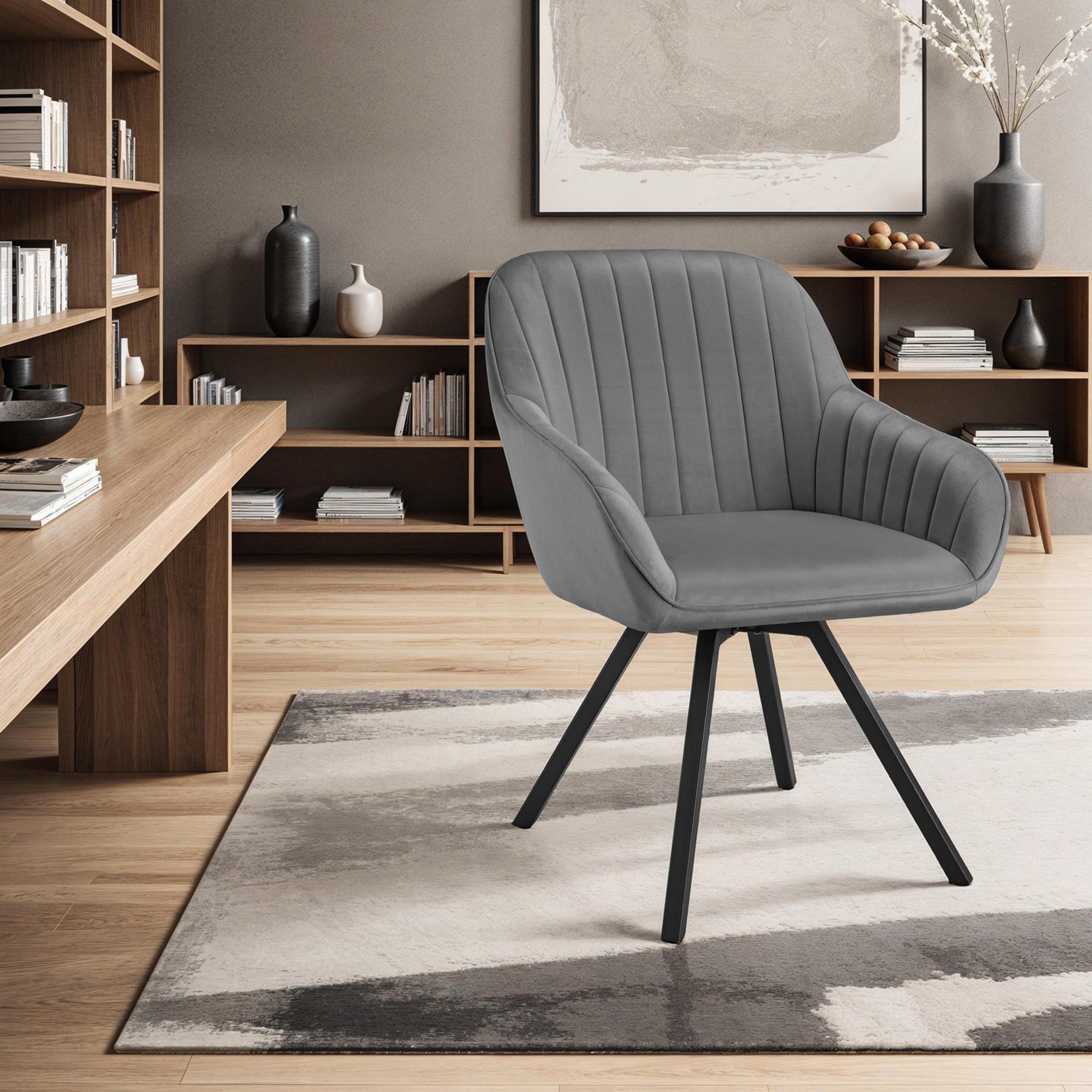 Thumbnail - tectake Armlehnstuhl, Grau, Textil, 58x82x58 cm, Esszimmer, Stühle, Esszimmerstühle, Armlehnenstühle