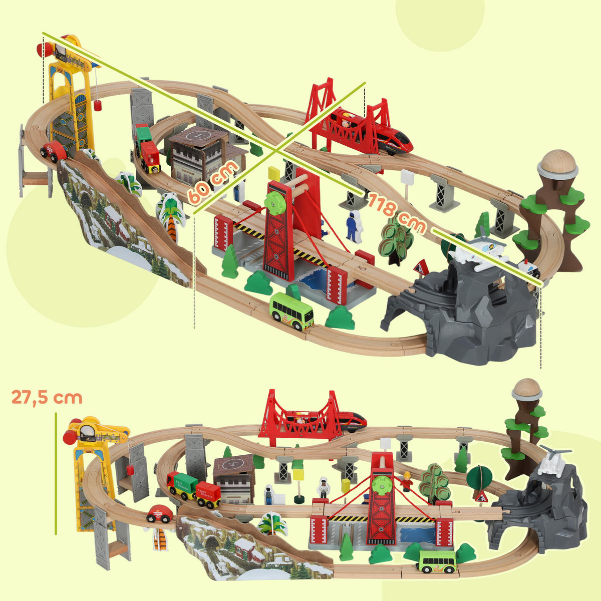 100 Stücke Holzeisenbahn-Set Buchenholz Kunststoff Naturholz - Multicolor, Holz (60/27.5/118cm) - AIYAPLAY