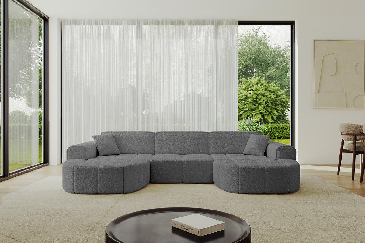 WOHNLANDSCHAFT LIVO-U1 - 315x173x79,5 cm Grau - Grau, Holzwerkstoff/Textil (315/79/173cm) - ALTDECOR