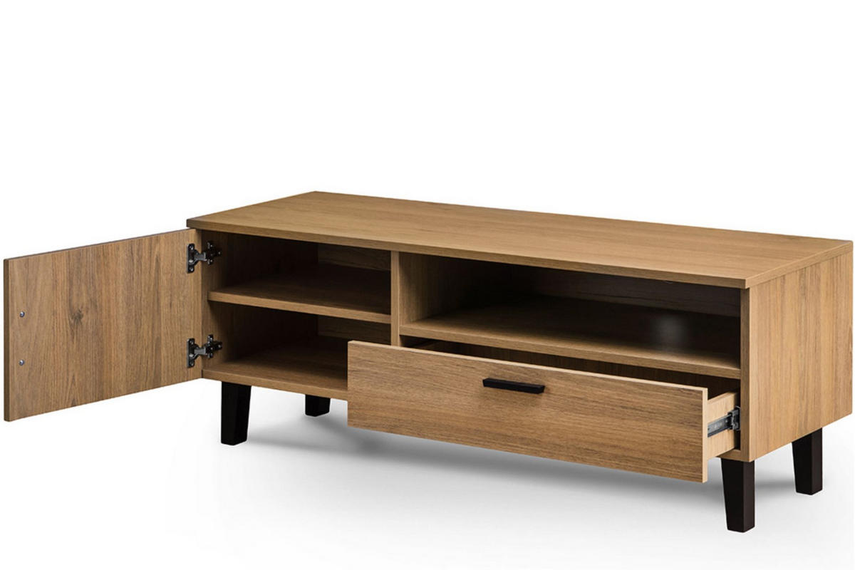 LOWBOARD FRISK TV-Schränke mit Schublade und Türe, beige - Eichefarben/Beige, Eichenholz/Holzwerkstoff (126/49/46cm) - KONSIMO®