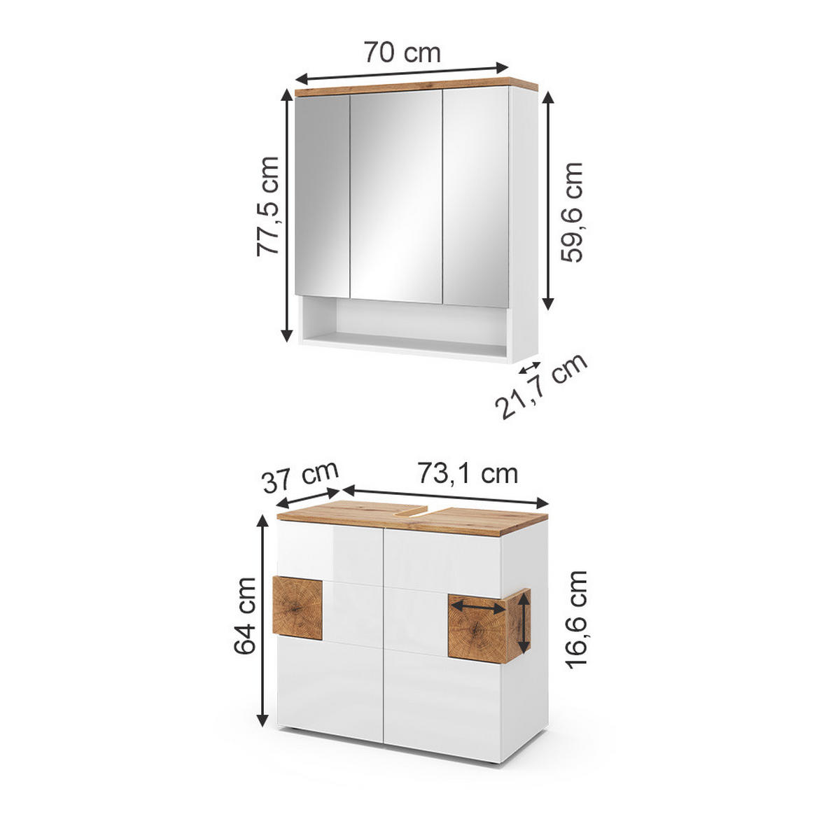 BADMÖBEL-SET Eden Weiß 2 Teile - Weiß/Eiche Artisan, Holzwerkstoff (73/64/37cm) - Vicco