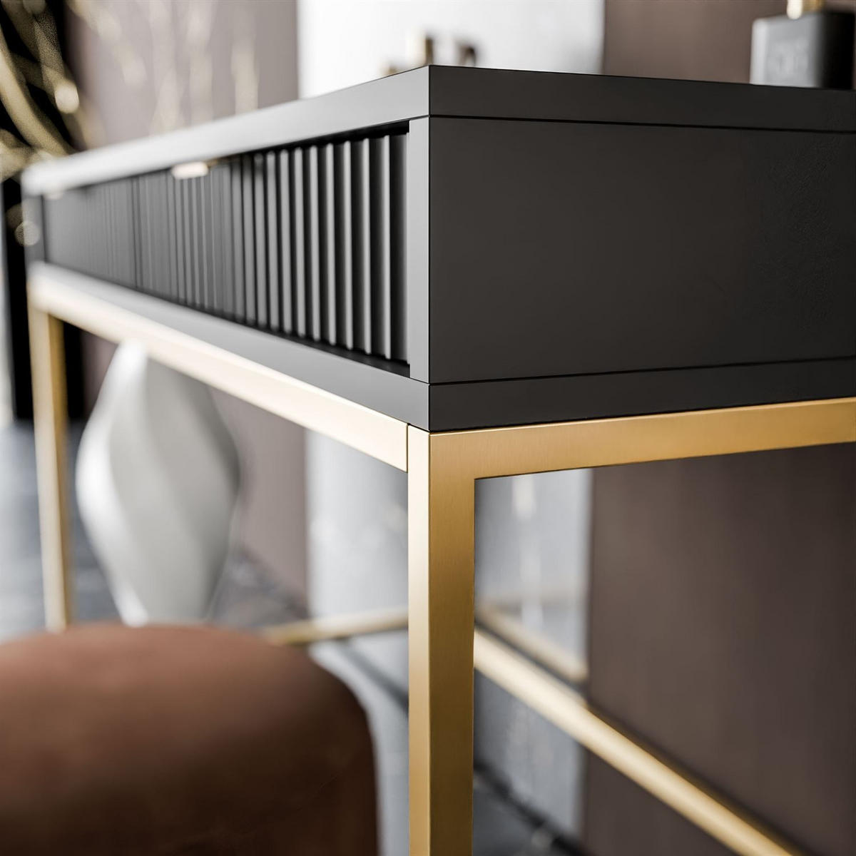 KONSOLENTISCH CORTADO GOLD T104 SCHWARZ - Schwarz, Holzwerkstoff (50/104/78cm) - Lookway