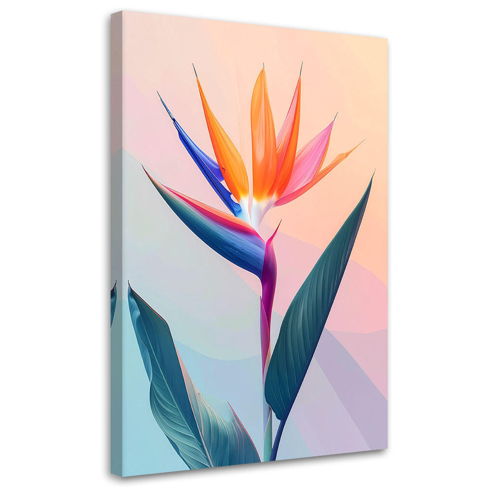 LEINWANDBILDER, Eine farbenfrohe Strelitzienblüte in einer minimalistischen Komposition - Multicolor, Textil (80/120cm) - Feeby