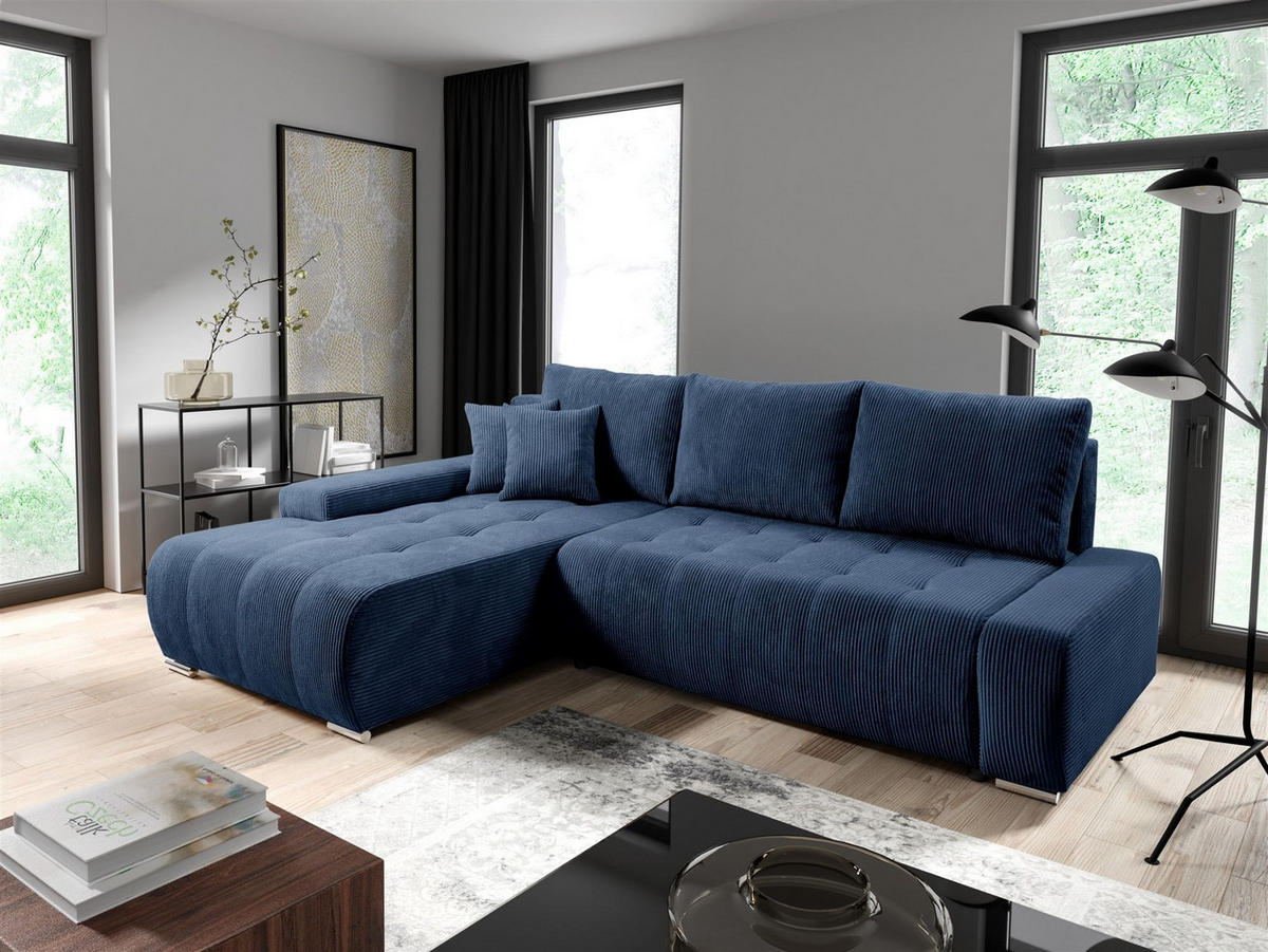 ECKSOFA Vogar In Poso - Blau, Holzwerkstoff/Textil (265/185cm) - Fun Möbel