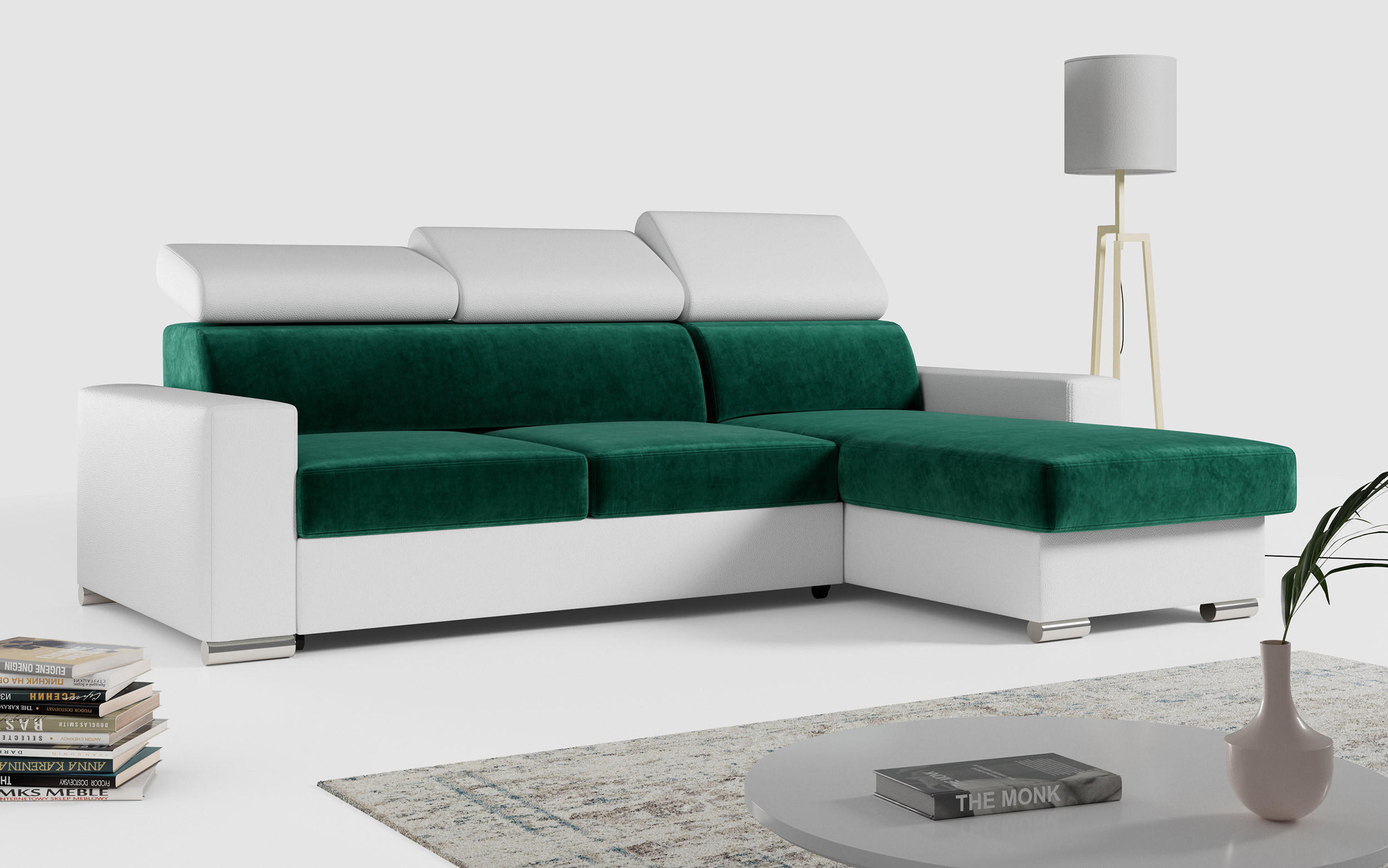 ECKSOFA FOX-L Dunkelgrün/Weiß - Dunkelgrün/Silberfarben, Kunststoff/Textil (242/168cm) - MKS
