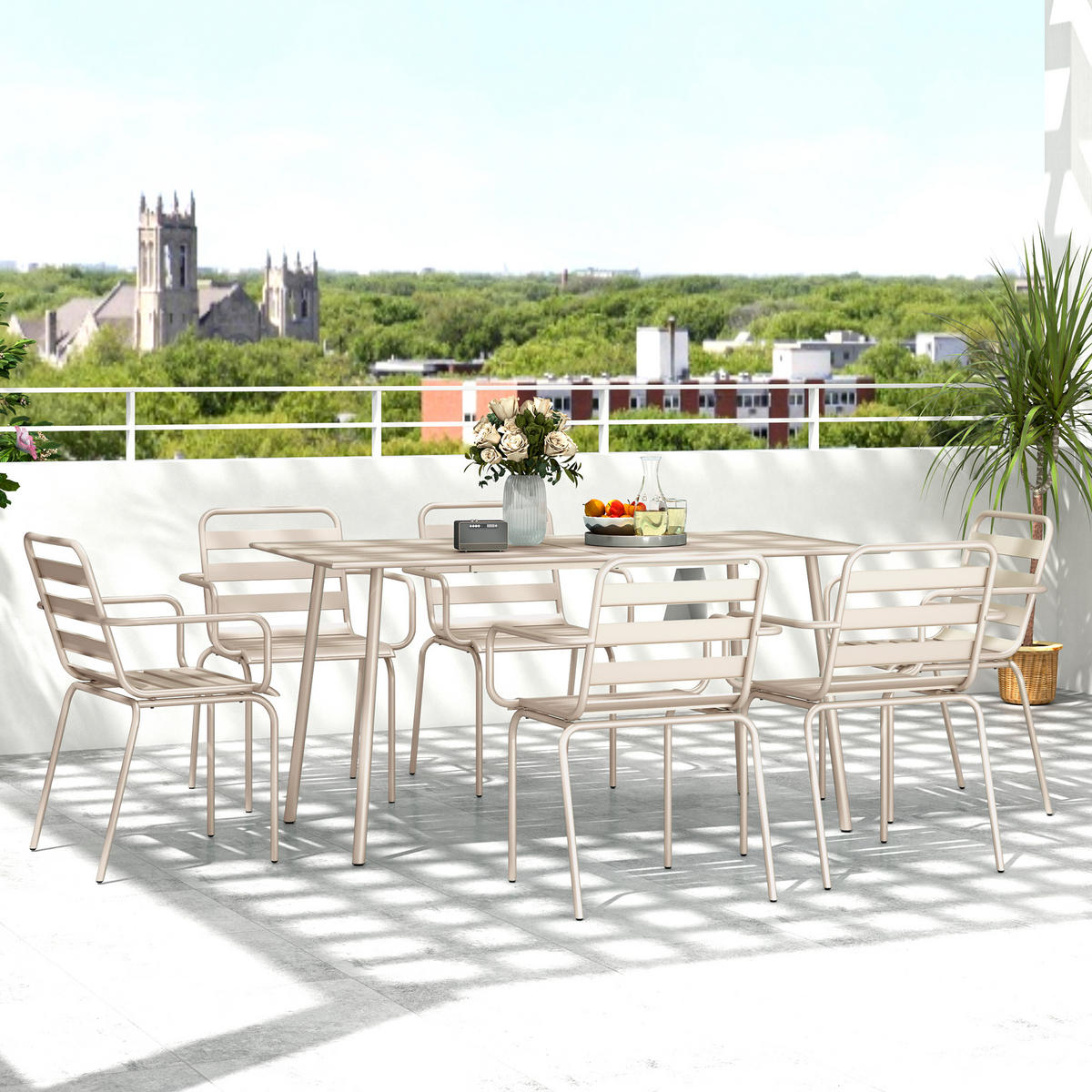 GARTENTISCHGRUPPE DE-18100 7-teilig, stapelbar Beige - Beige, Metall - ComfortXL