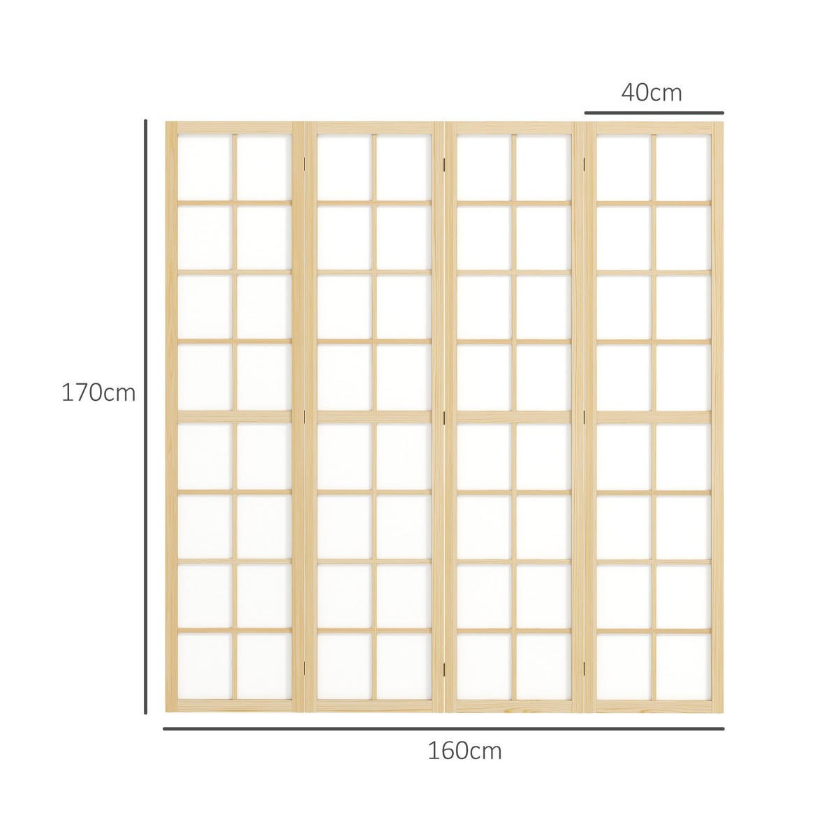 PARAVENT 4-teilig 160 x 170 cm Trennwand Raumteiler für Wohnzimmer Natur - Naturfarben, Holz (1.7/170/160cm) - HOMCOM