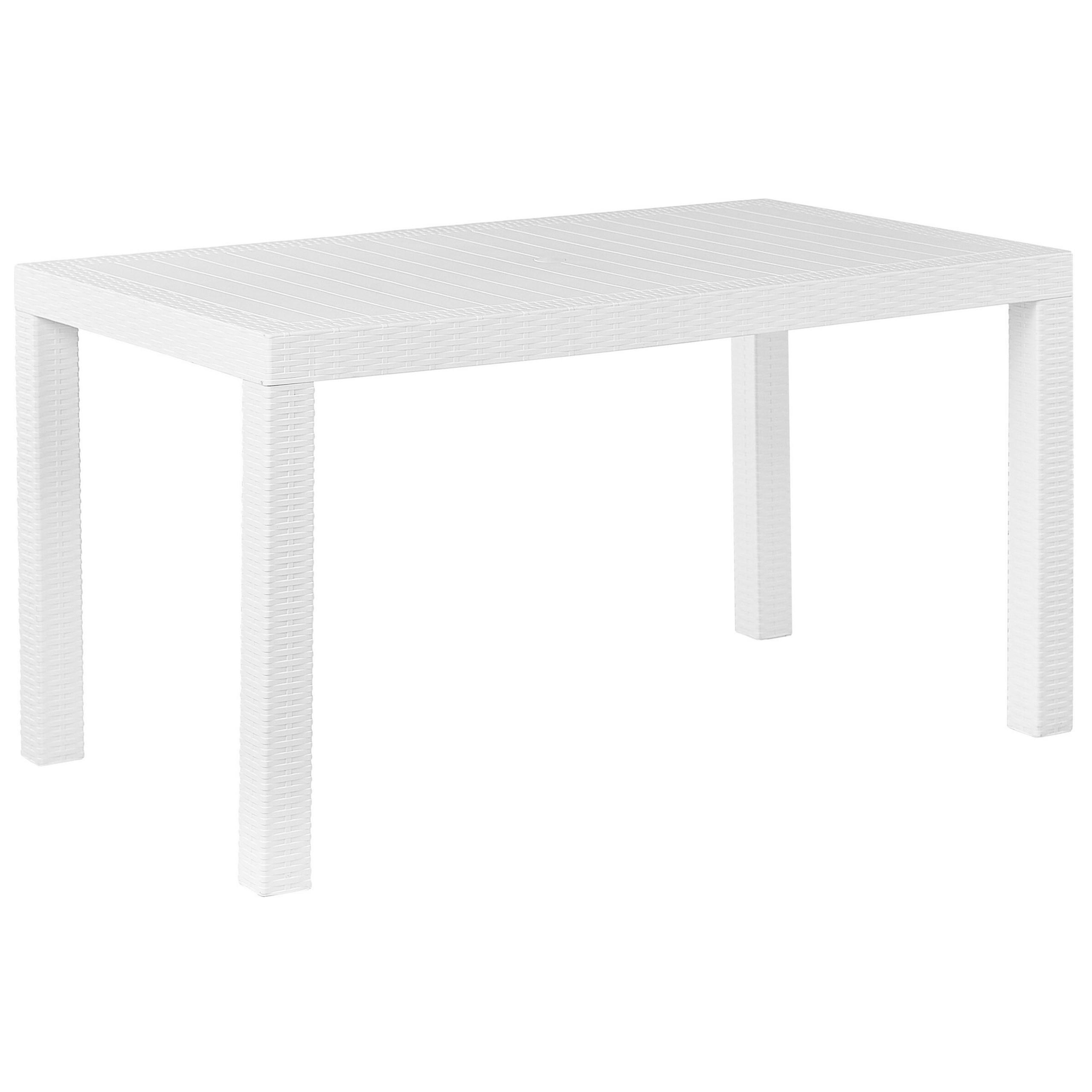 GARTENTISCH Rattanoptik weiß 140/80 cm Fossano - Weiß, Kunststoff (140/80/76cm) - Beliani