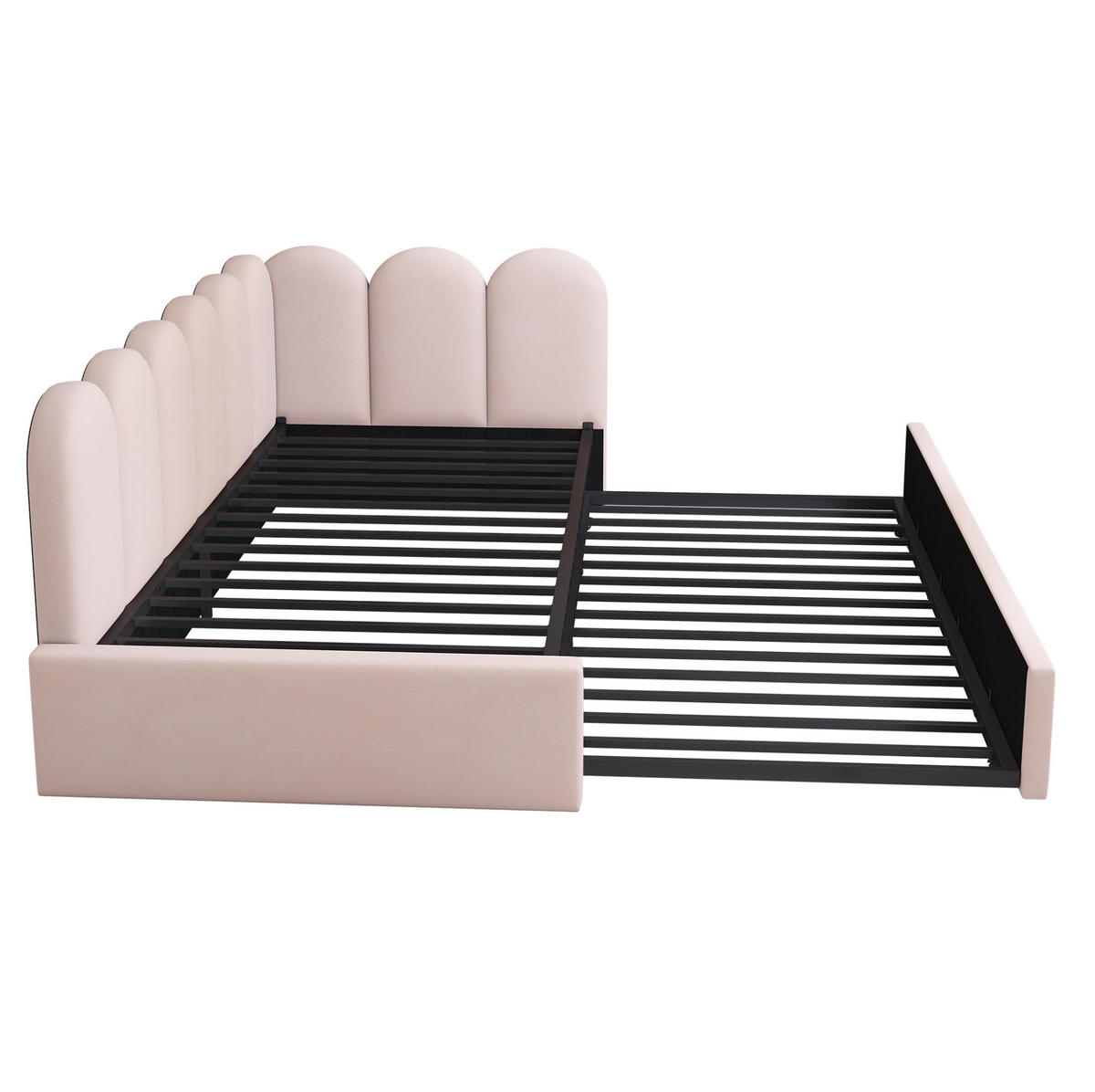 TAGESBETT mit Ausziehbett 90/190 cm Samt Rosa - Rosa, Textil (90/200cm) - OKWISH