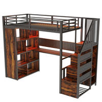 HOCHBETT 90/200 cm DE-01506, in Schwarz, mit Kleiderschrank, Schreibtisch und LED-Lichtleiste - Schwarz, Metall (90/200cm) - ComfortXL