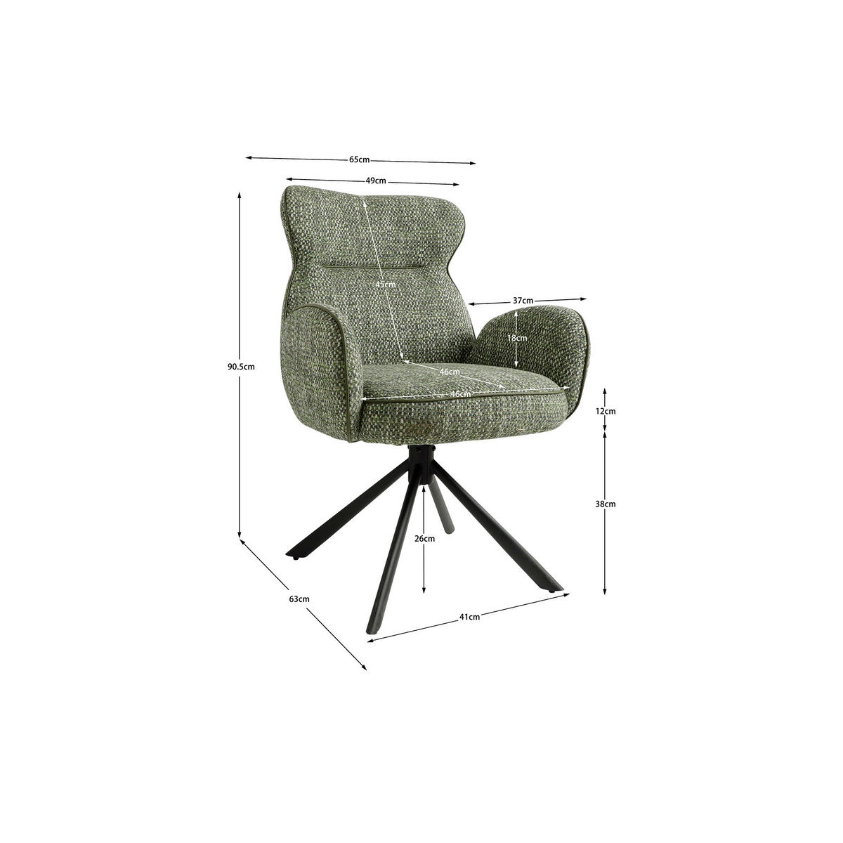 ESSZIMMERSTUHL FOCUS aus Metall und Stoff 63x65x90,5 (2er-Set) - Olivgrün, Textil/Metall (65/90.5/63cm) - Elementi