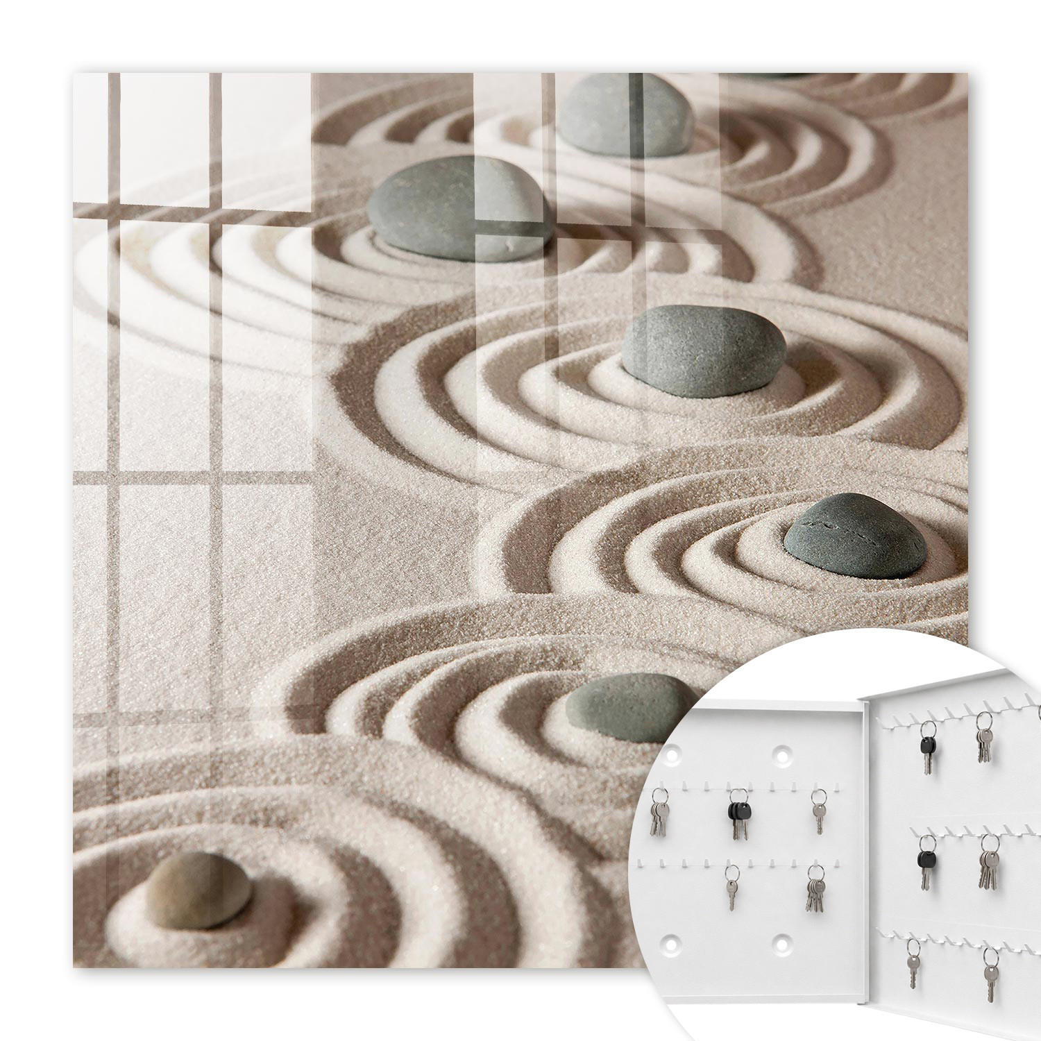 SCHLÜSSELBOX Weiß 30x30 cm – Türöffnung nach rechts - Zen-Frieden - Beige, Metall (30/30/5cm) - TULUP