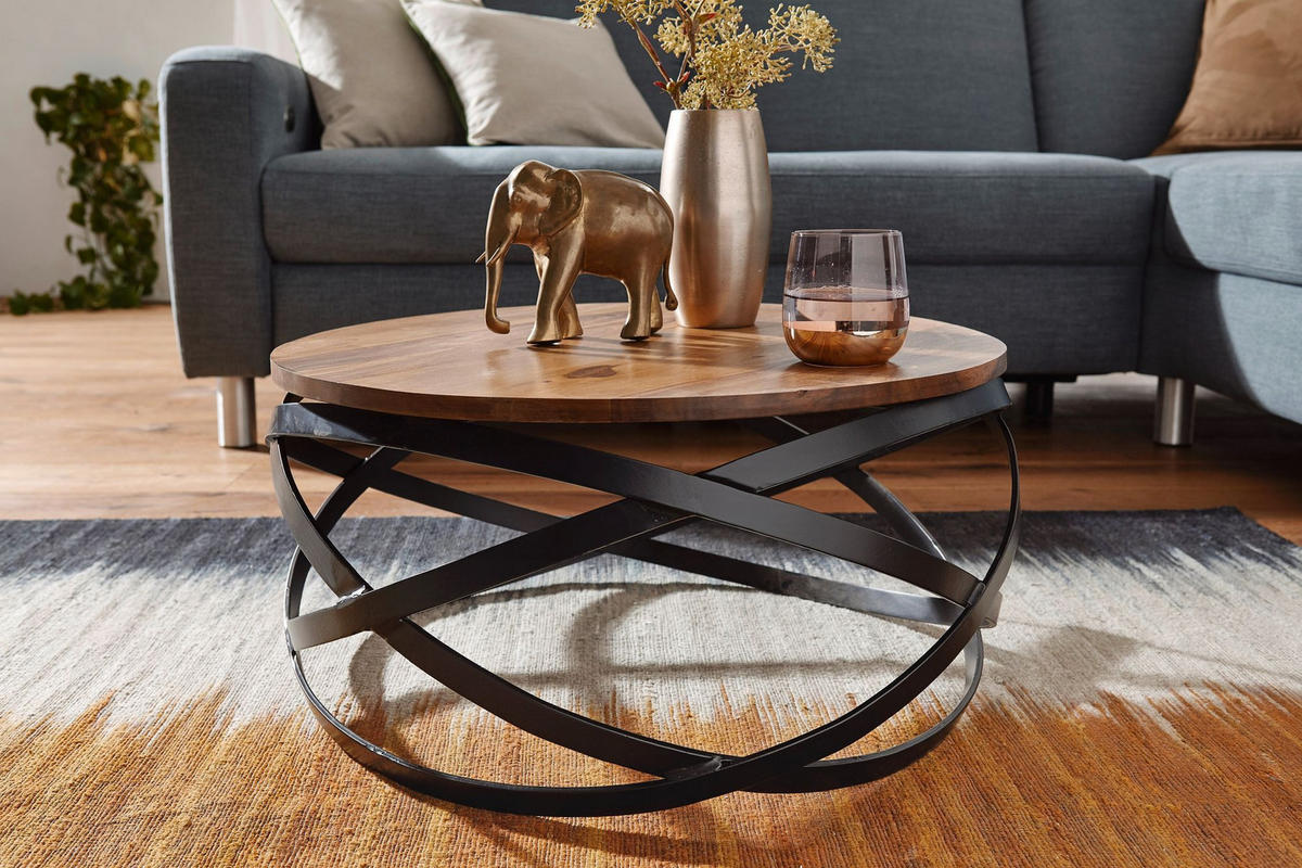 COUCHTISCH rund DANU Sofatisch Sheesham - Braun, Holz (60/60/30cm) - tinkaro