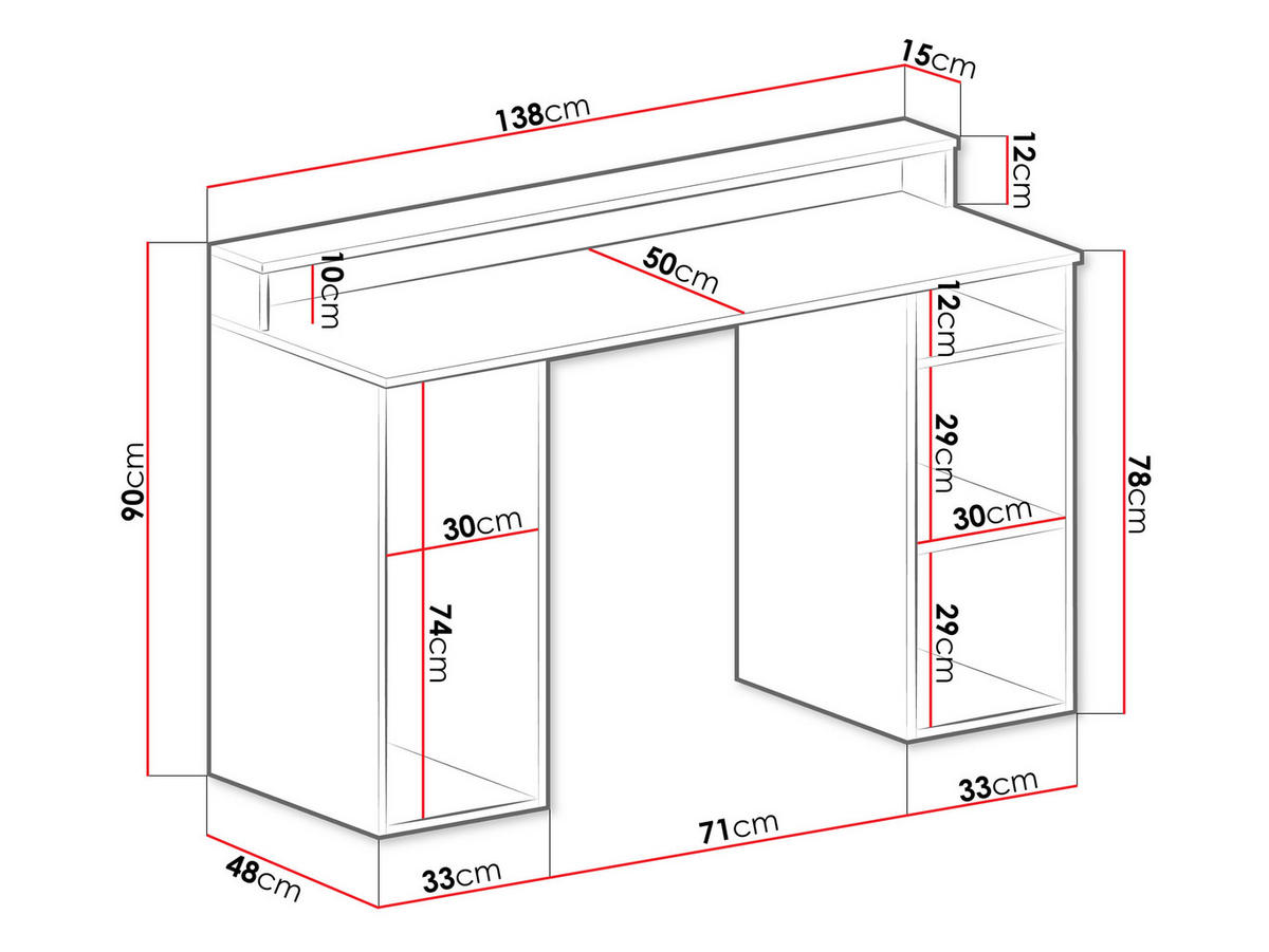 SCHREIBTISCH Gamer I - Weiß, Holzwerkstoff (48/138/90cm) - MIRJAN24