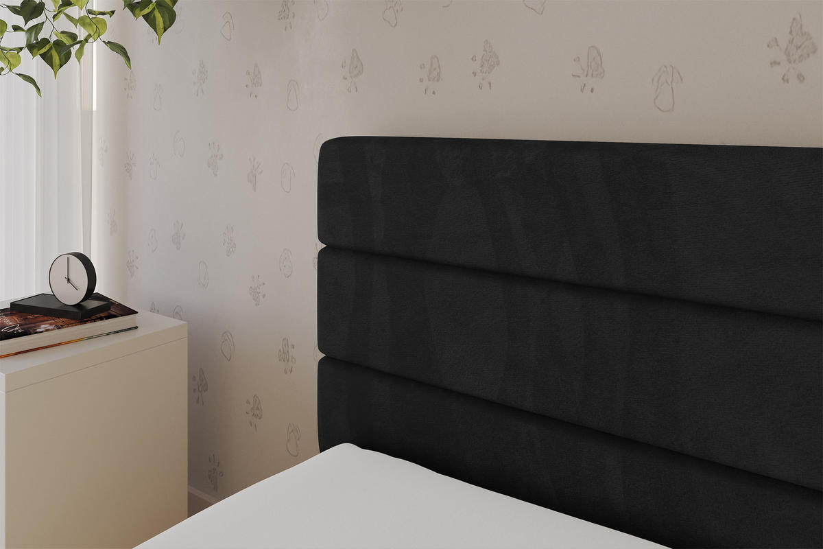 EINZELLBETT Jugendbett mit Bettkasten, Rechts - BEMY 90x200 Schwarz - Anthrazit, Holzwerkstoff/Textil (90/200cm) - ALTDECOR