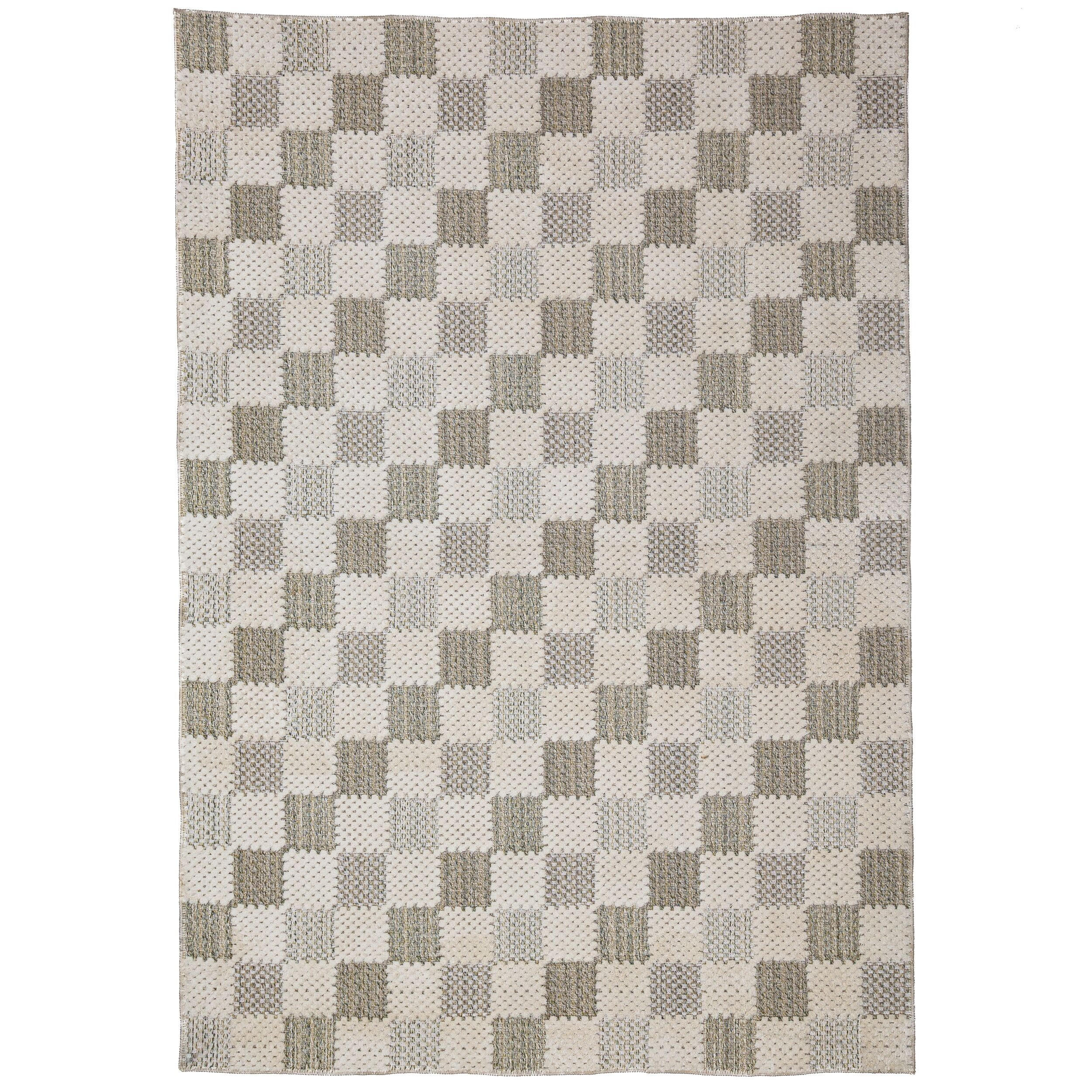 BAUMWOLLTEPPICH waschbar AFTON, Schachbrettmuster, Natur-Grün, 116 x 170 cm - Beige/Grün, Textil (116/170cm) - KADIMA DESIGN