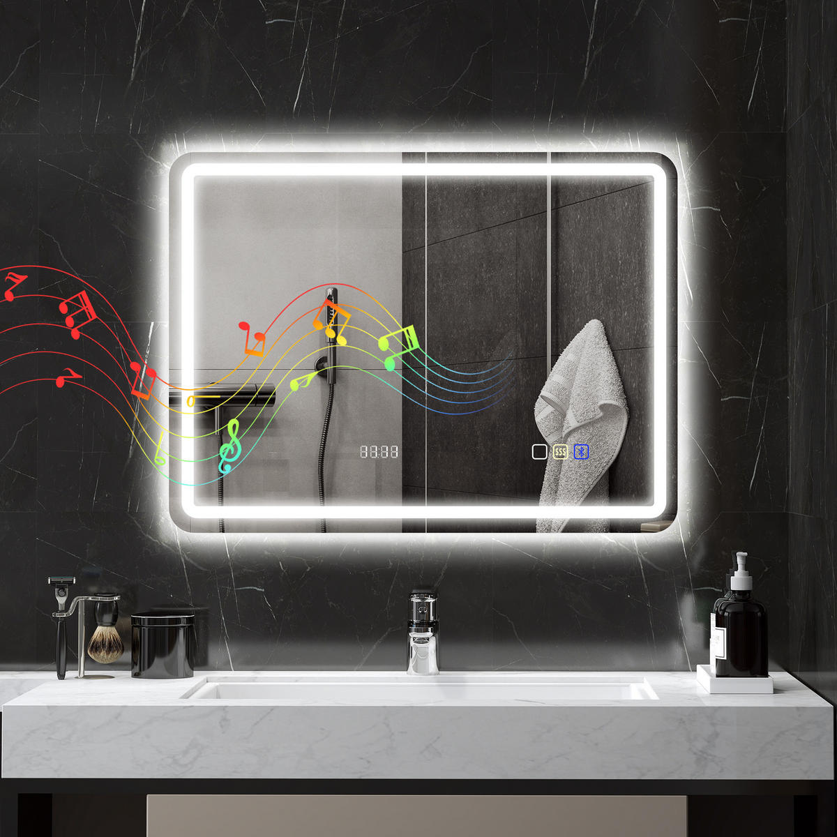 BADEZIMMERSPIEGEL Gehärtetes Glas Silber - Silberfarben, Glas (2.9/60/80cm) - HOMCOM