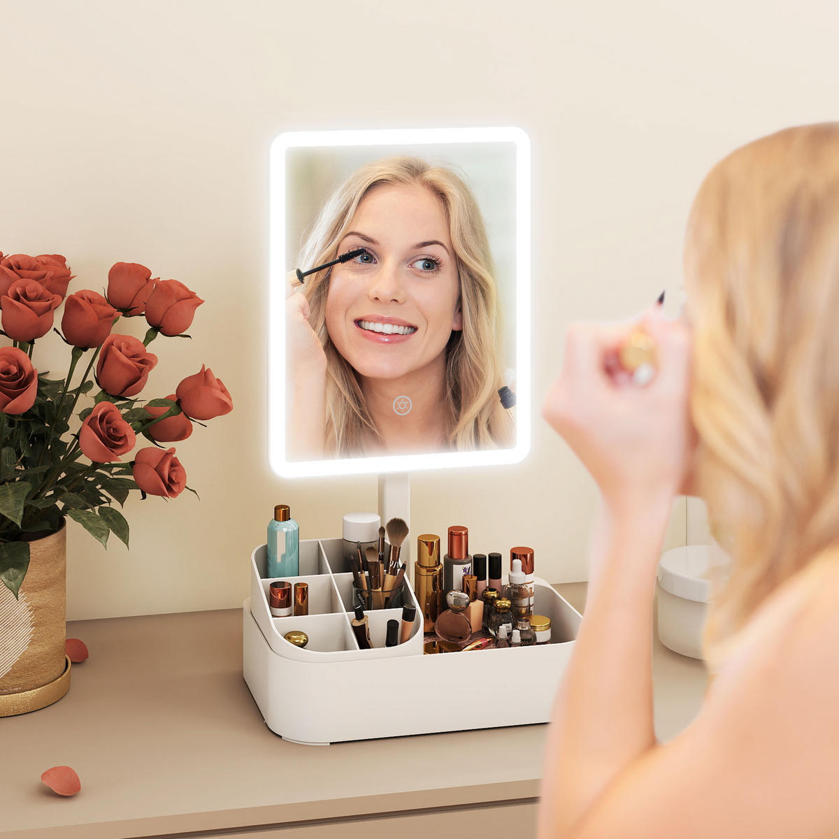 SCHMINKSPIEGEL mit Beleuchtung wiederaufladbar 180°Drehbar Kosmetikspiegel Weiß - Weiß, Kunststoff (13.8/38/22cm) - HOMCOM