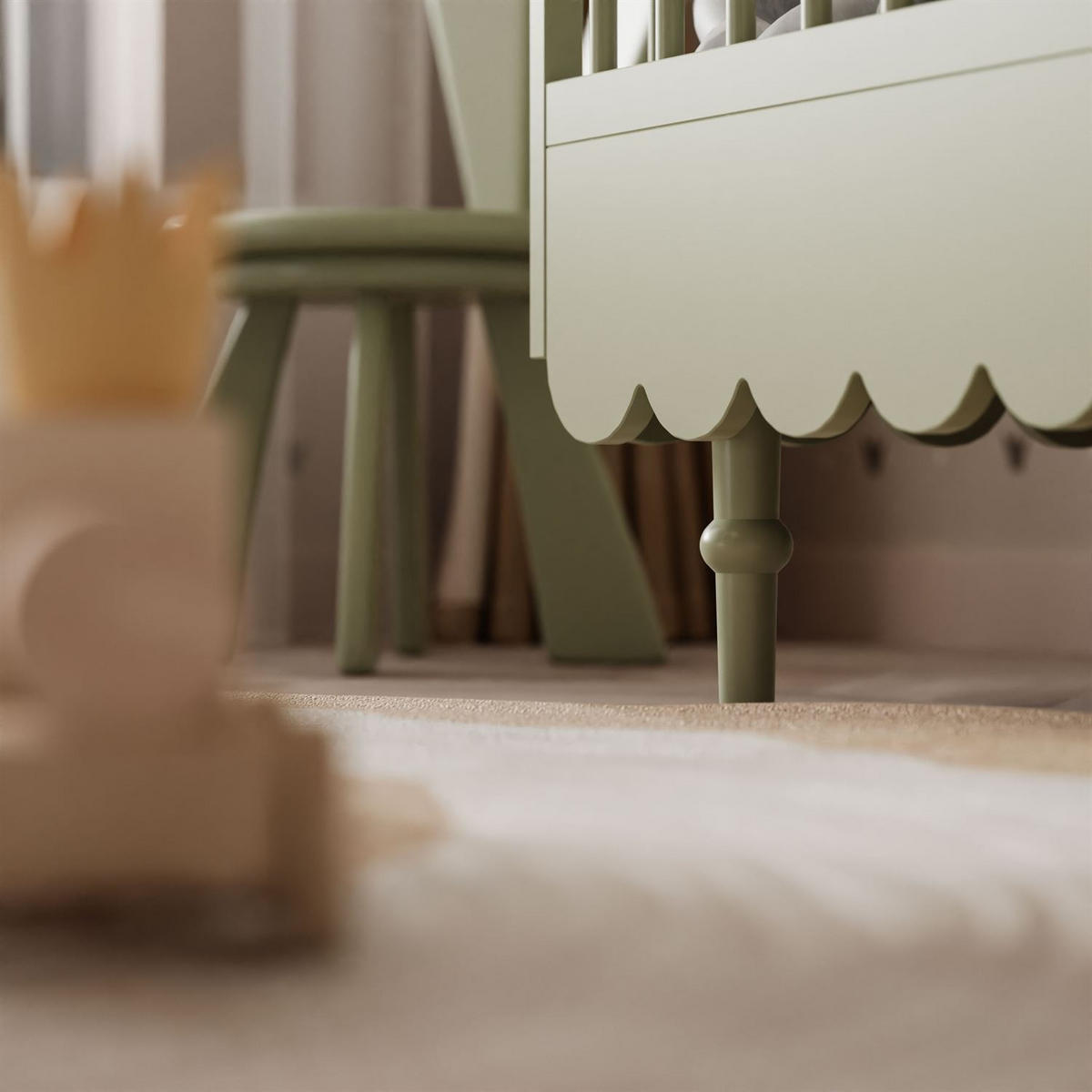 KINDERBETTCHEN BABUSHKA ohne Matratze, Olivgrün - Olivgrün, Holzwerkstoff