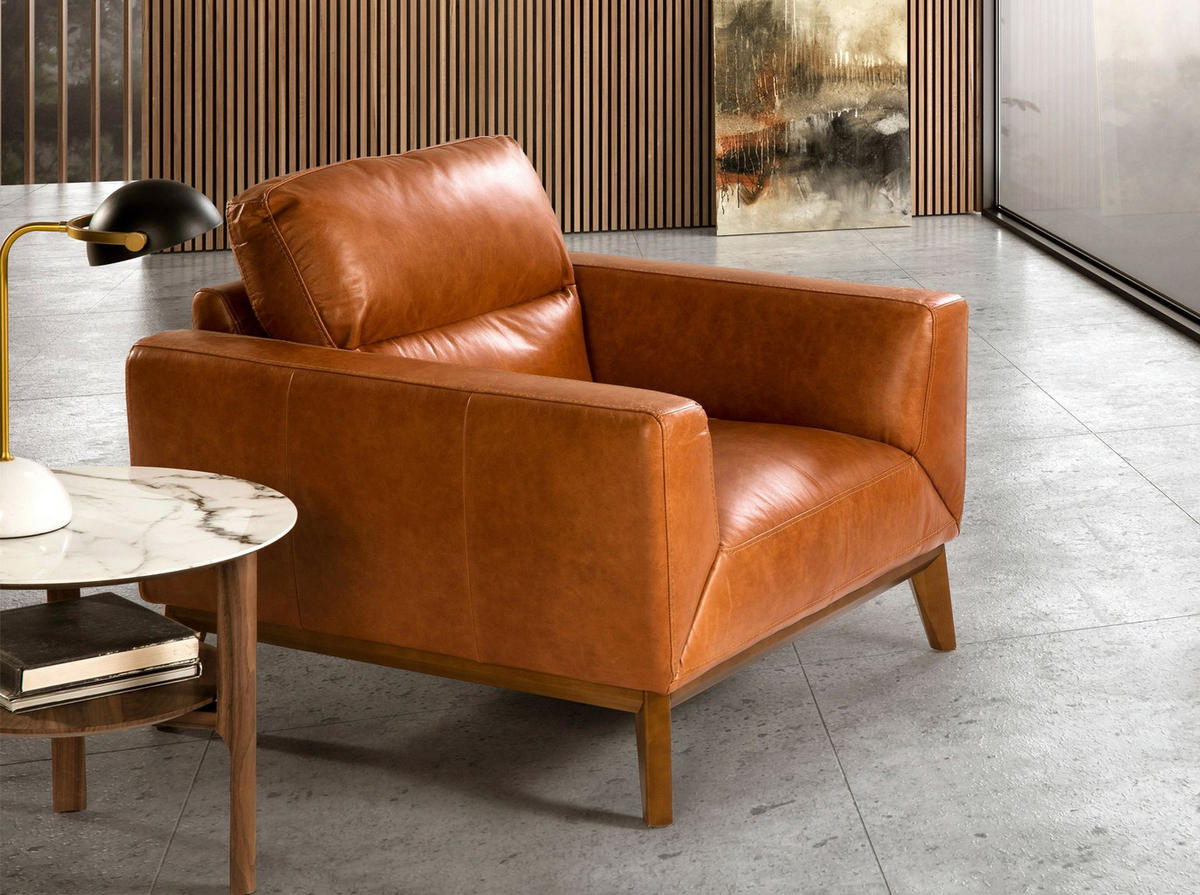 SESSEL Braun aus Leder 102/96/86 cm - Dunkelbraun/Nussbaumfarben, Leder/Holz (102/86/96cm) - ANGEL CERDA