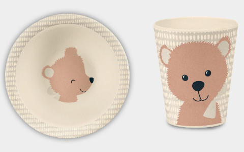 Kindergeschirr Bär Teller und Becher