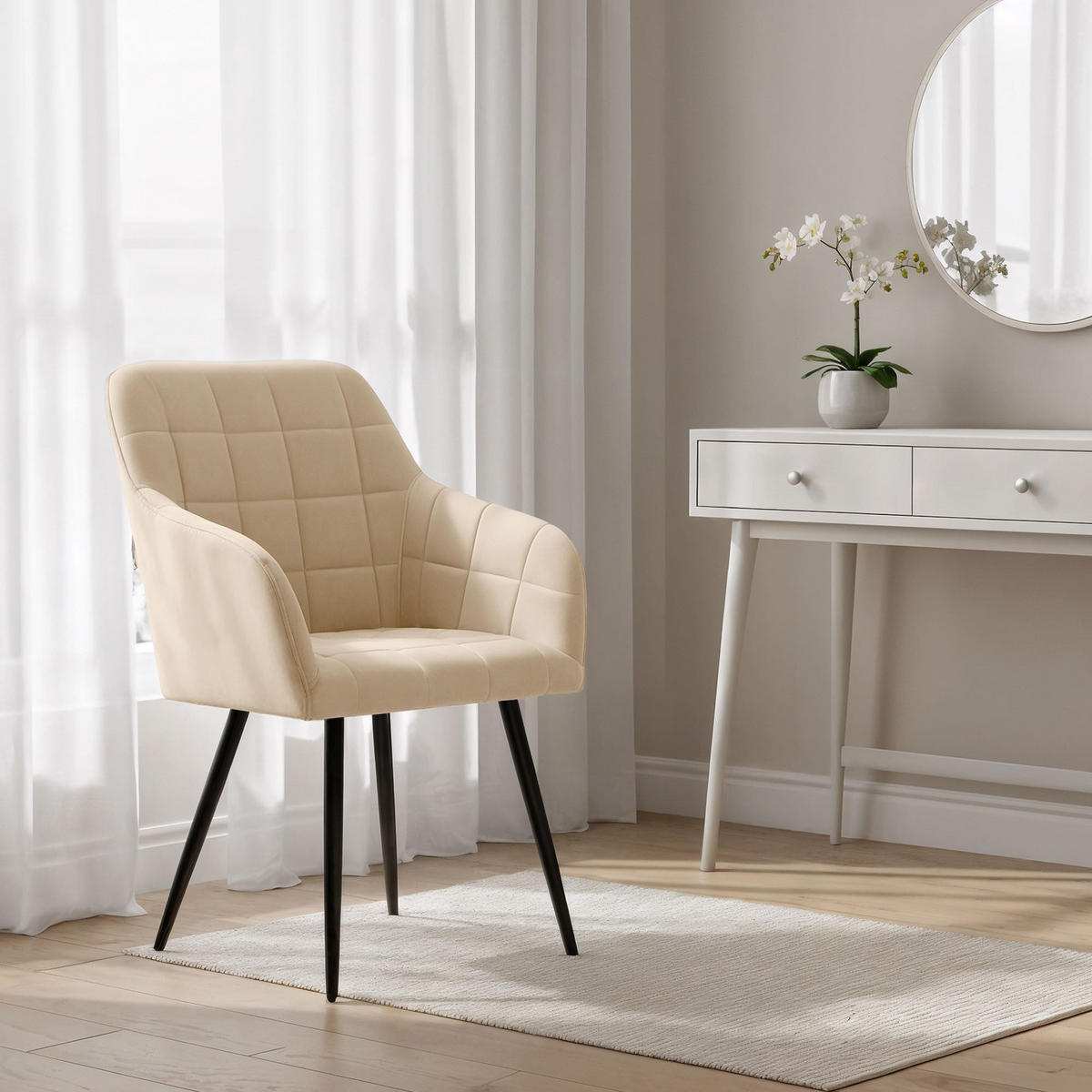 POLSTERSTUHL 2er Set, Metallbeine Beige, Schwarz 54/82/58 - Beige/Schwarz, Textil (54/82/58cm) - RAUMHIRSCH FURNITURE