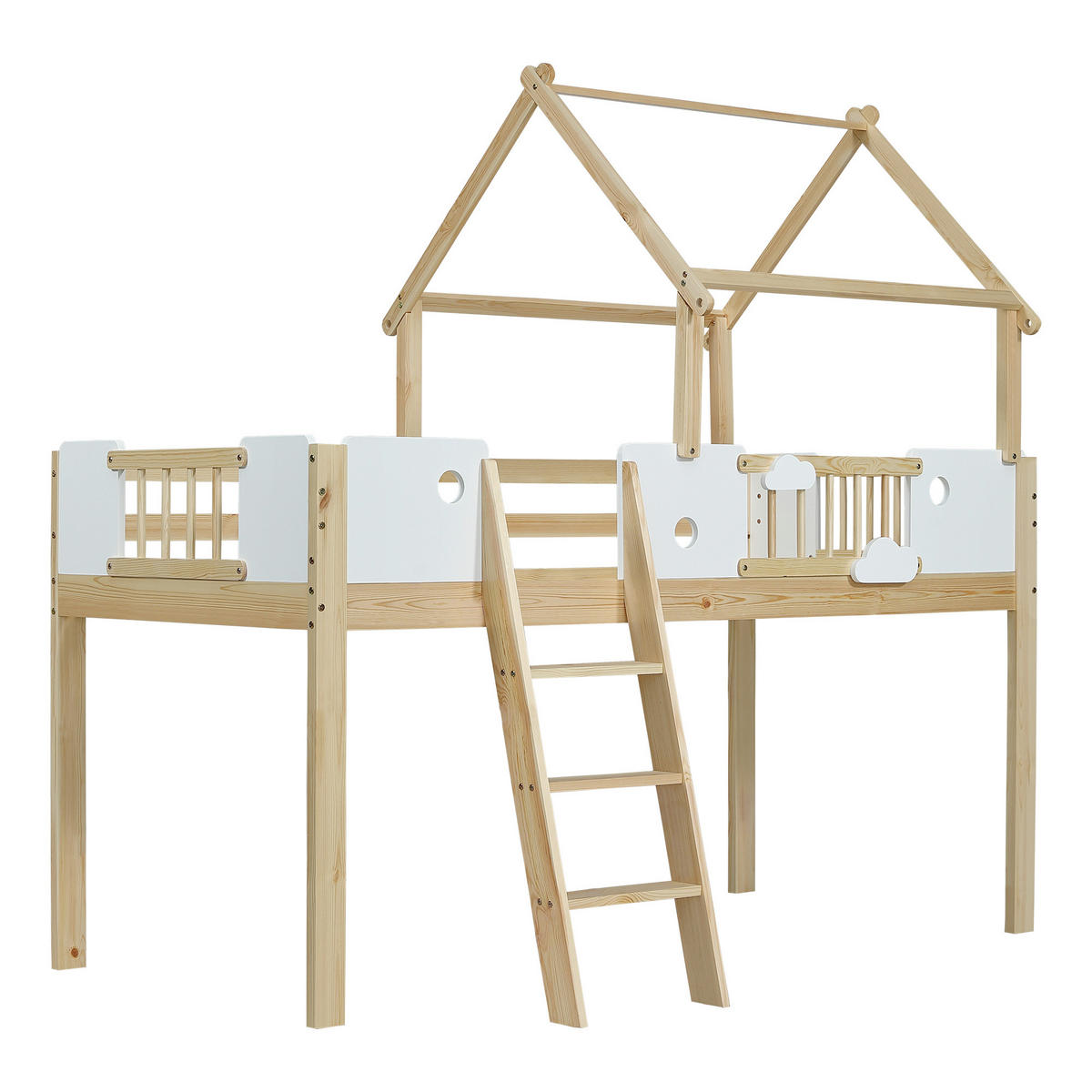 HAUSBETT 90/200 cm Weiß, Natur - Ahornfarben/Weiß, Holzwerkstoff - Raumix