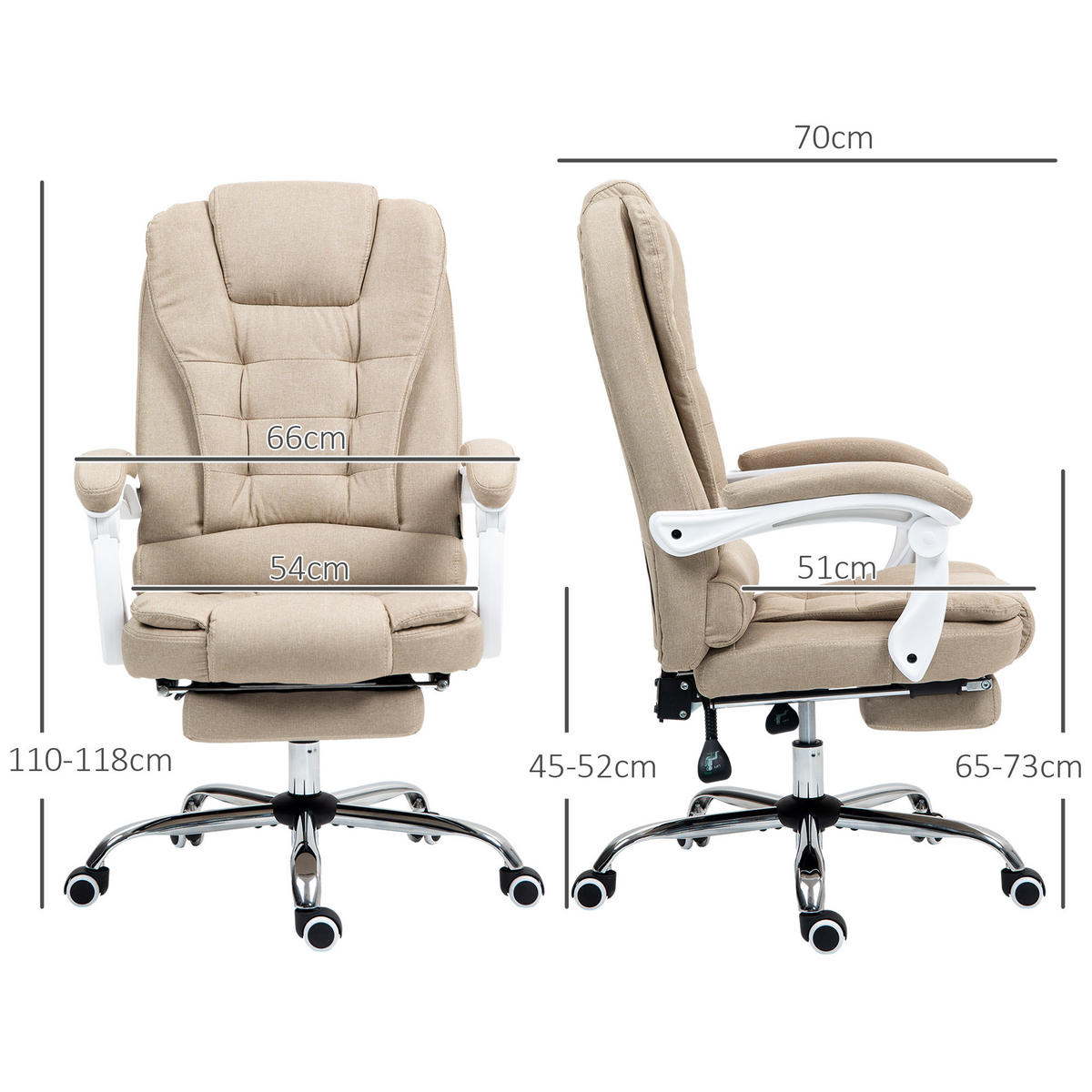 CHEFSESSEL DE-11716 mit Fußstütze & neigbarer Rückenlehne Beige - Beige, Textil (70/118/66cm) - ComfortXL