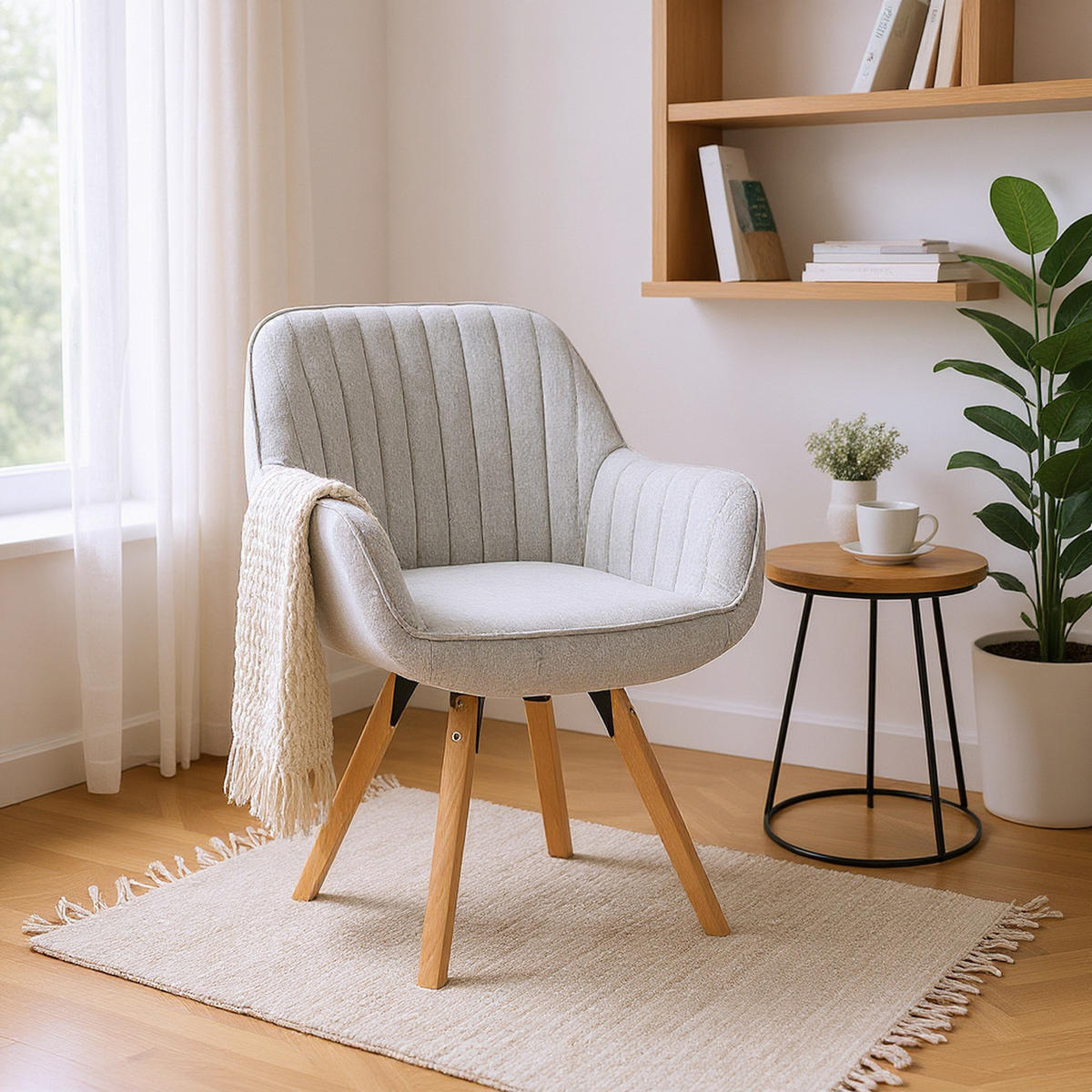 ARMLEHNSTUHL drehbar in Webstoff - Beige/Kernbuche, Holz/Textil (57/83/56cm) - Meubles Cosy