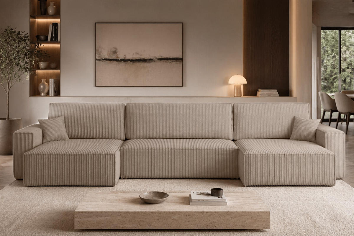 ECKSOFA Mit Schlaffunktion Und Bettkasten BEST U XL Stoff Poso Dunkelbeige - Cappuccino, Holz (142/372cm) - Kaiser Möbel