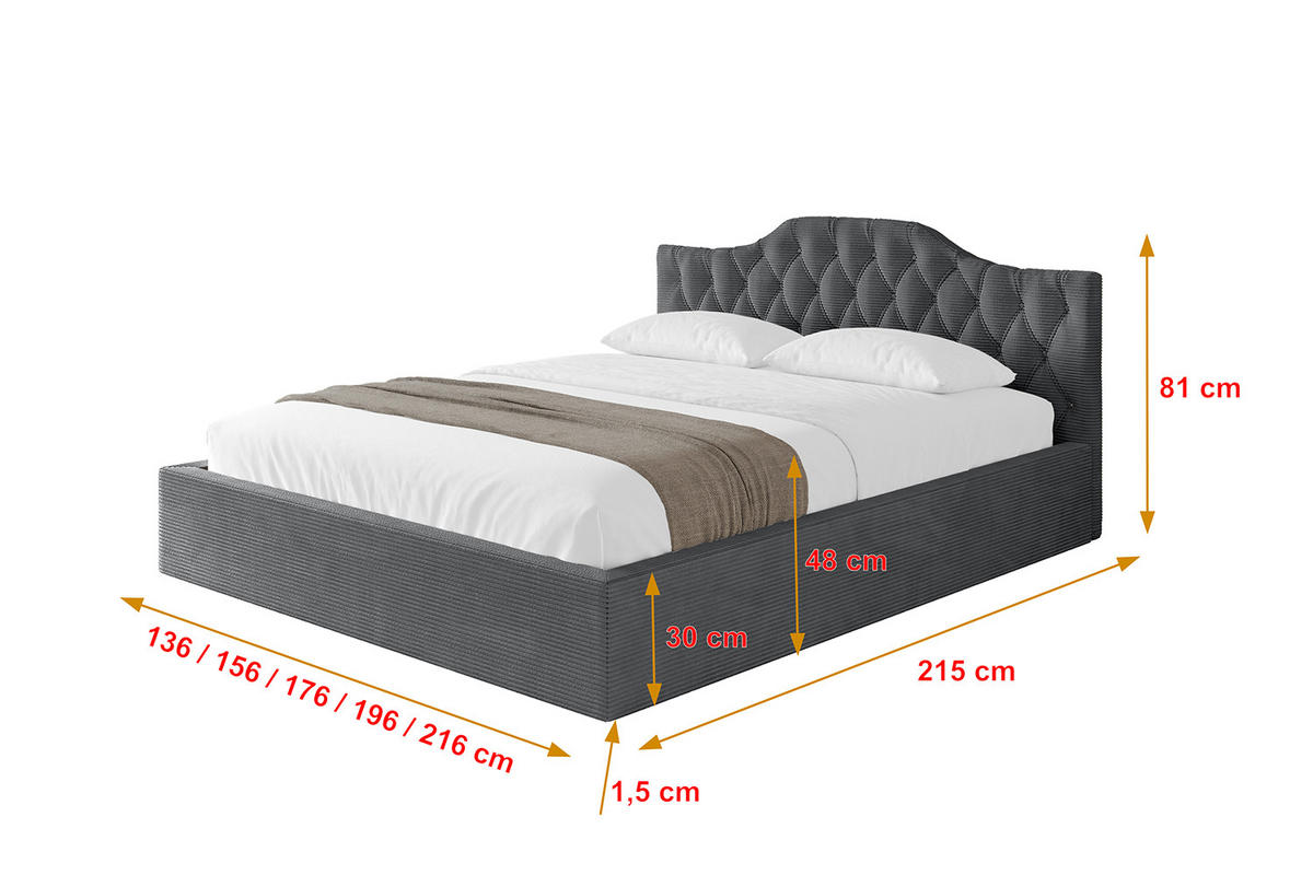 POLSTERBETT mit Bettkasten und Lattenrost, Bett mit Matratze H3/H4 - FALIO-V1 180x200 Dunkelgrau - Anthrazit, Holzwerkstoff/Textil (180/200cm) - ALTDECOR