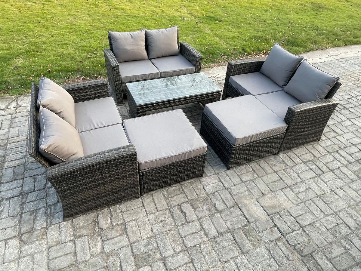 GARTENMÖBELSET Polyrattan Dunkelgrau 8-Sitzer - Dunkelgrau, Metall - Fimous