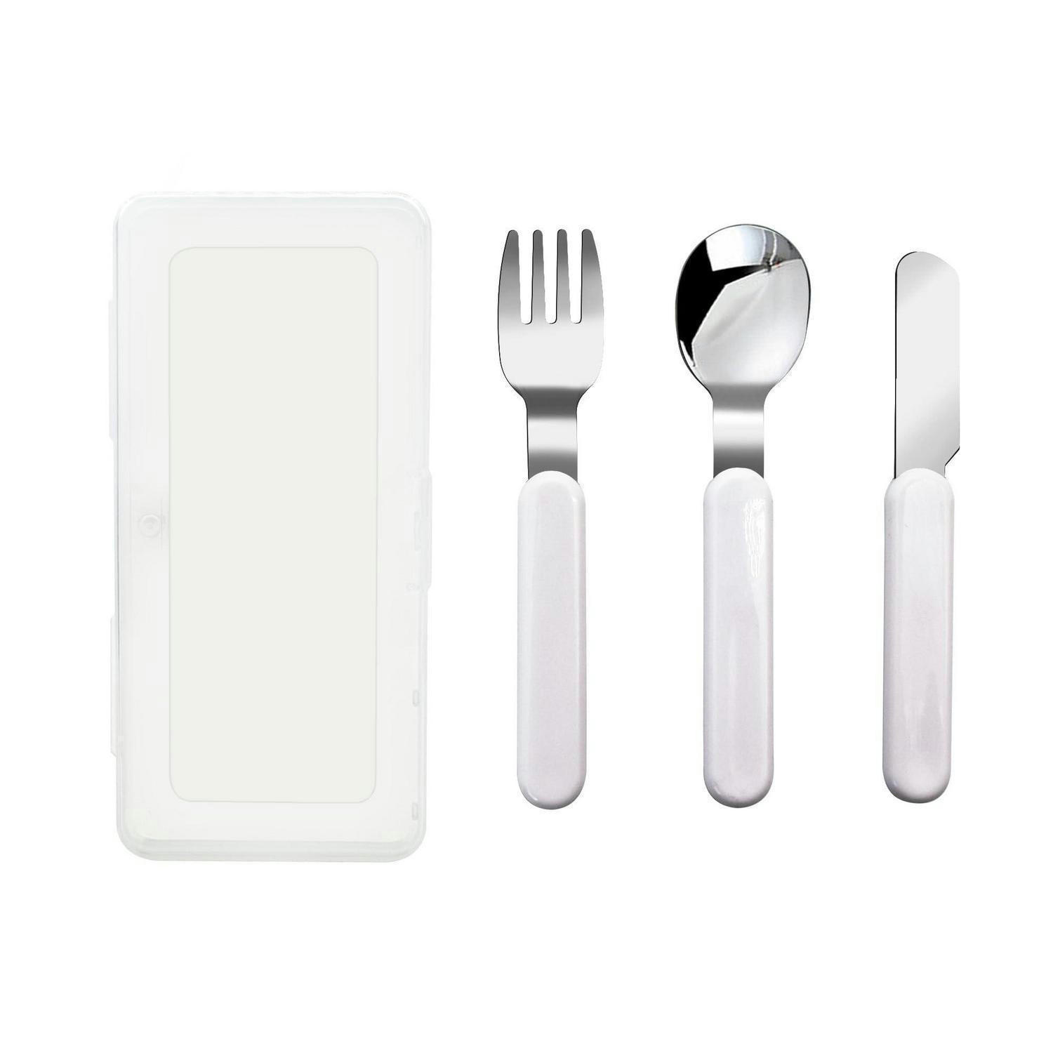 KINDERBESTECK Set 3-teilig Edelstahl mit Koffer Silber - Weiß, Metall