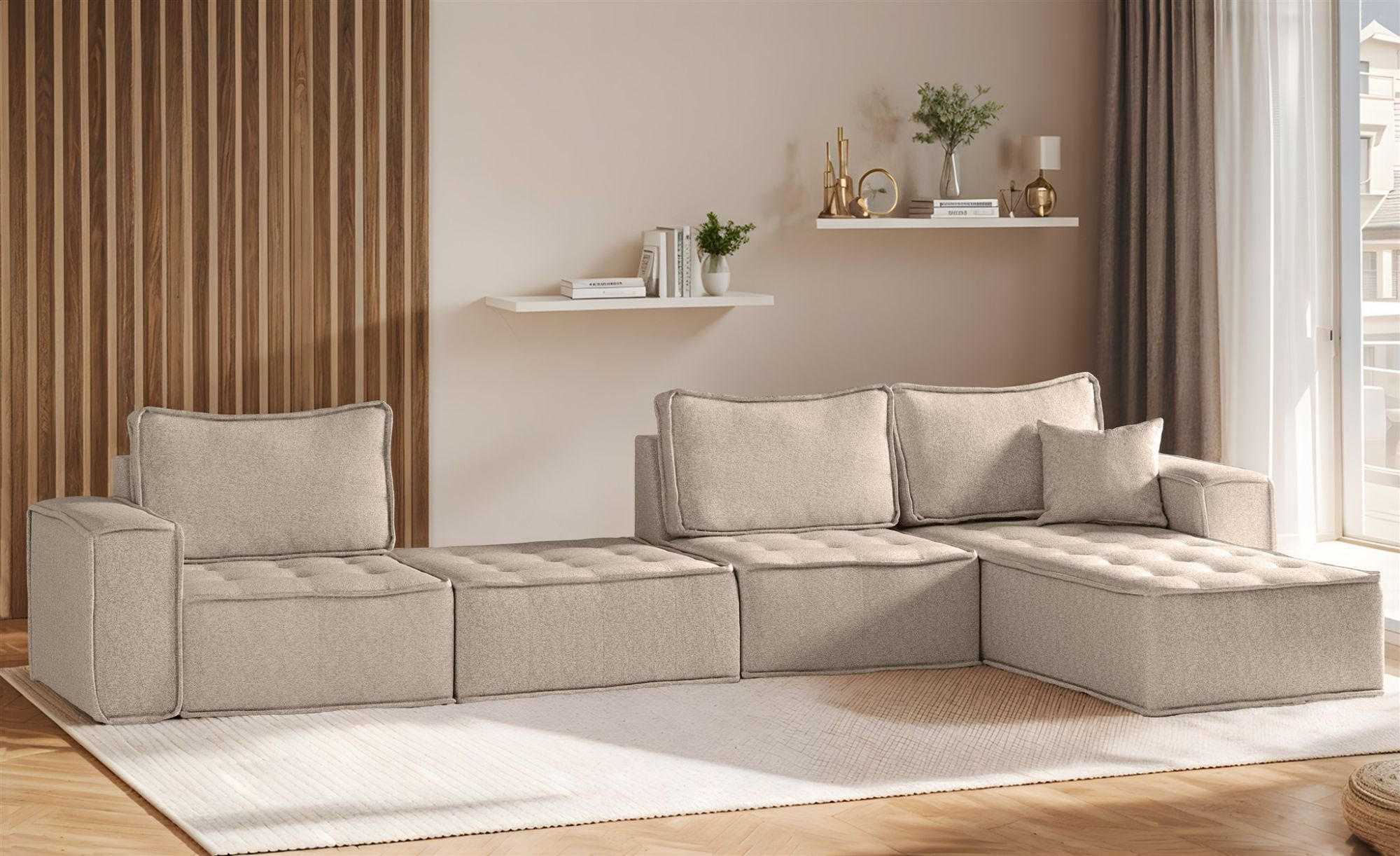 ECKSOFA Sande Xl In Alpine - Hellbraun, Holzwerkstoff/Textil (372/192cm) - Fun Möbel
