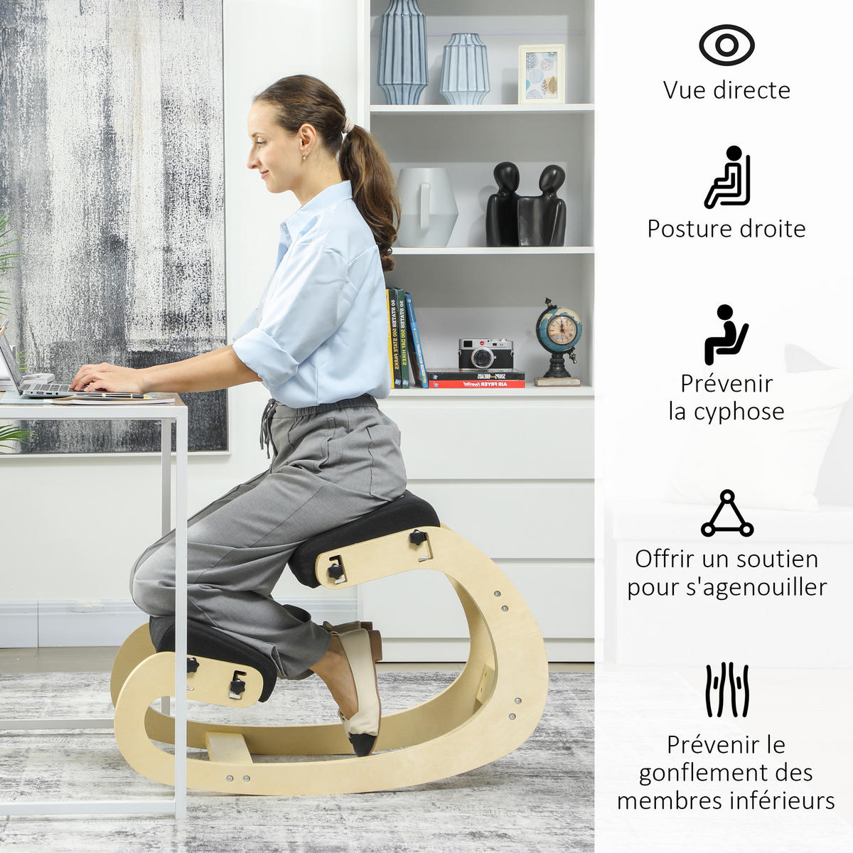 KNIESITZ DE-11773 Holz mit Wippfunktion - Schwarz, Holz (55/55/85cm) - ComfortXL