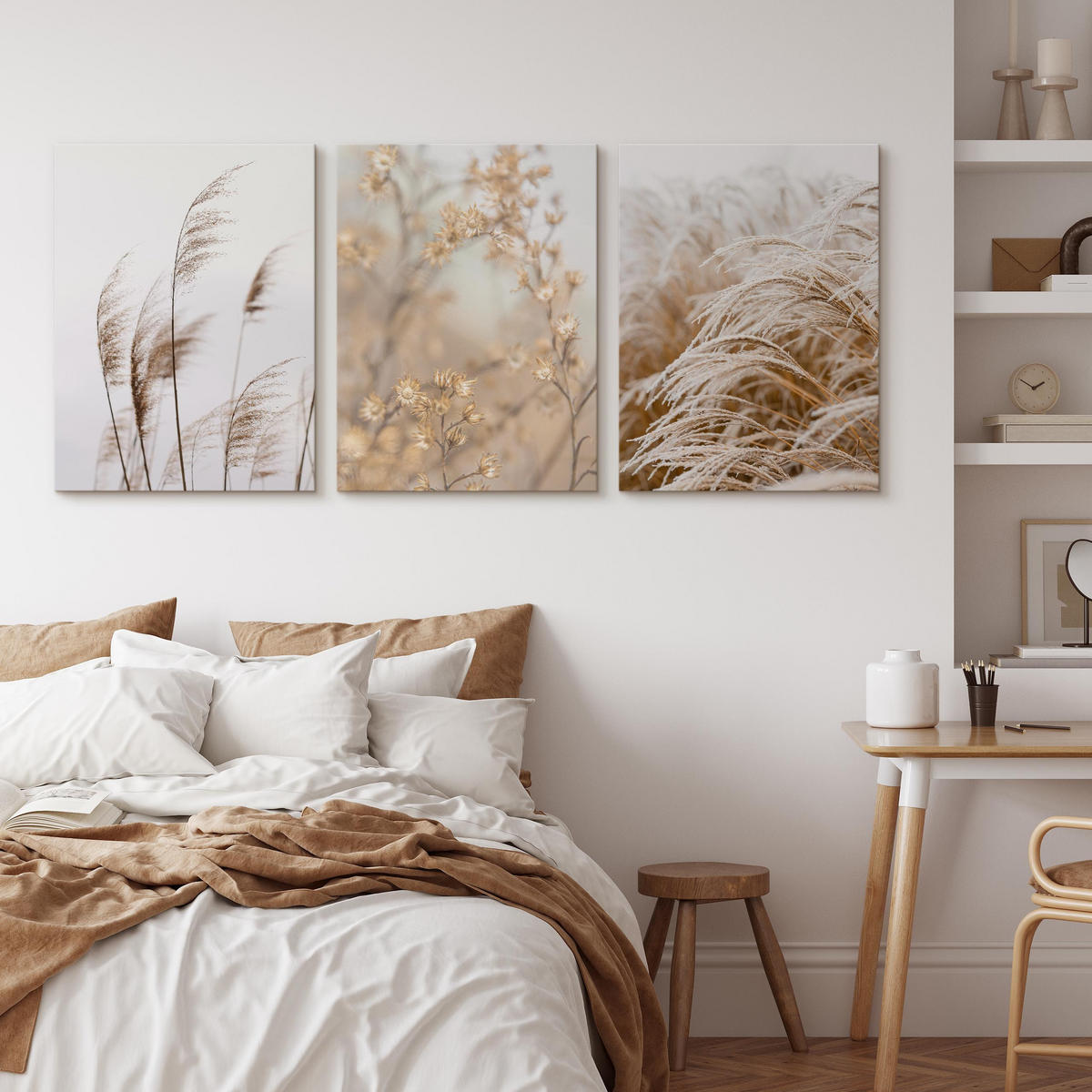 LEINWANDBILDER 3-er Set Pflanzen Natur - Beige/Braun, Textil (90/40cm) - Muralo
