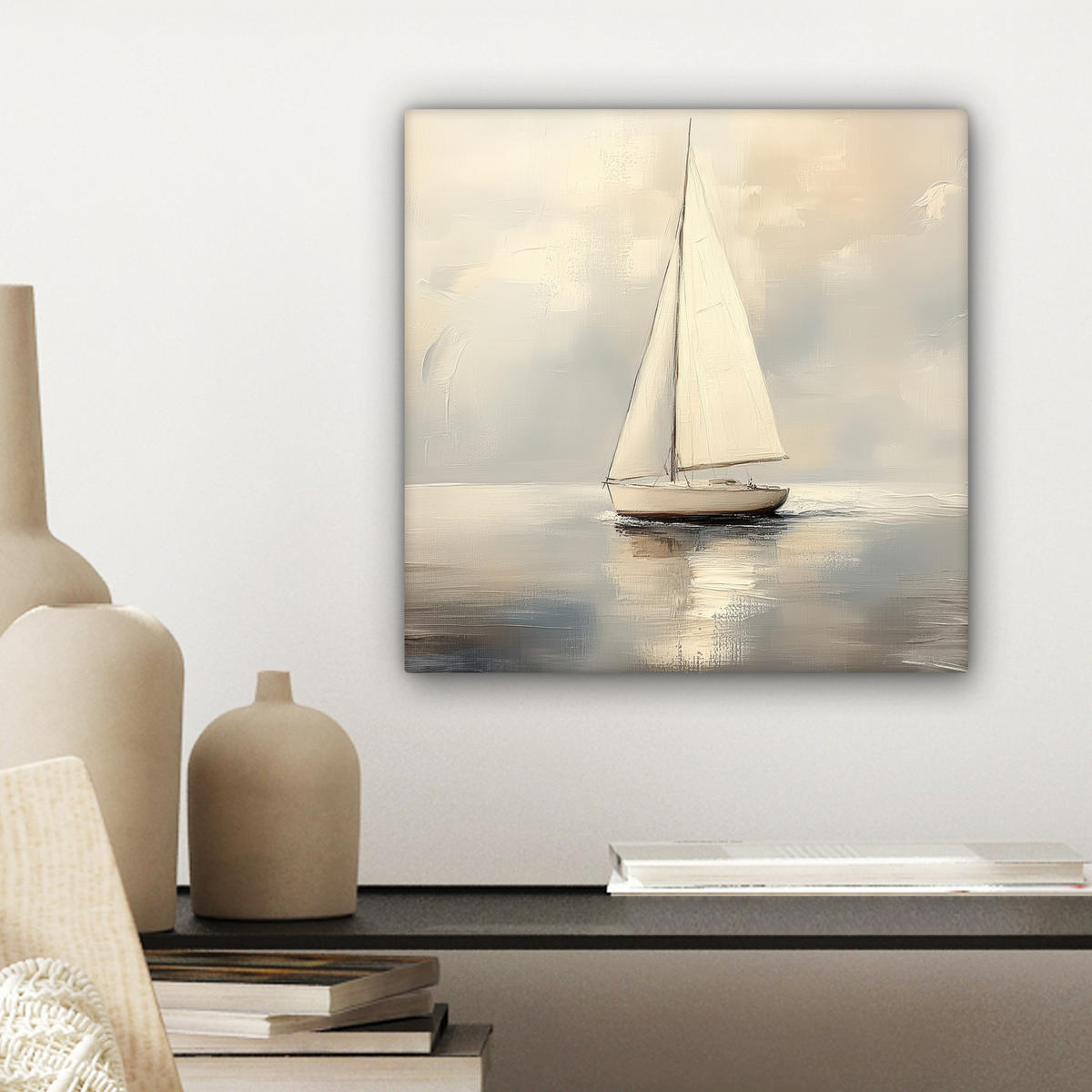 LEINWANDBILD Segelschiff - Meer - Bewölkt Deko Wohnzimmer 20x20 cm - Creme, Textil (20/20cm) - MuchoWow