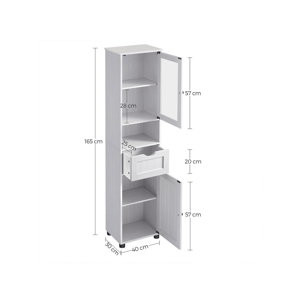 BADEZIMMERSCHRANK HOCHSCHRANK - Weiß, Holzwerkstoff (30/165/40cm) - Hansiro