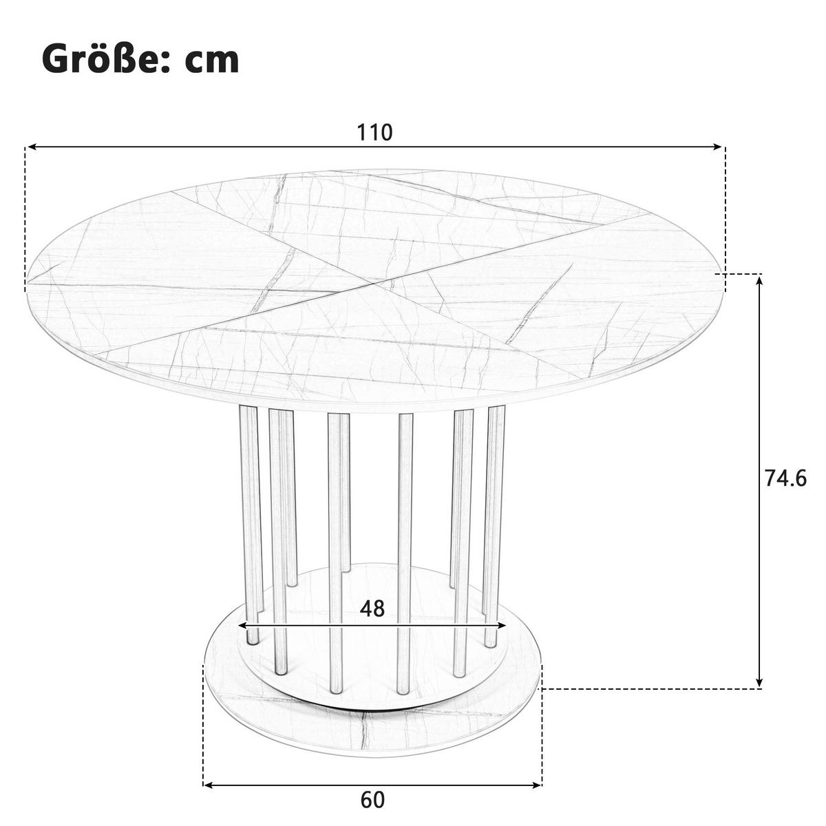 ESSTISCH SET rund Schwarz mit goldfarbenem Gestell und 4 Stühlen in Wildlederoptik - Braun, Holzwerkstoff (110/74.6/110cm) - Urban Meuble