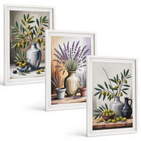 BILDER SET 3er Set - 40x60 cm Weißer Rahmen - Olivenblüten in Vasen im Hintergrund - Weiß, Kunststoff (40/60cm) - TULUP