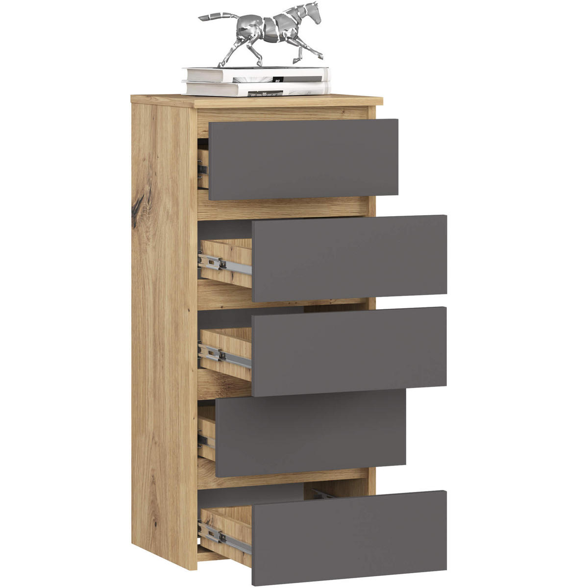 KOMMODE Eiche Artisan, Graphit Grau 92/40/35 - Eiche Artisan, Holzwerkstoff (40/92/35cm) - RAUMHIRSCH FURNITURE