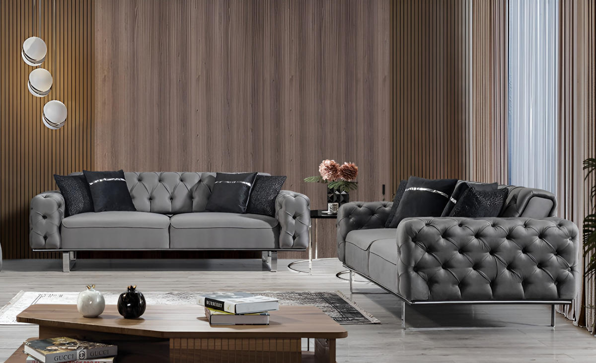 SITZGARNITUR Roma Grau Stellvariante:2+2 - Grau, Holz (180/81/103cm) - Villa Möbel