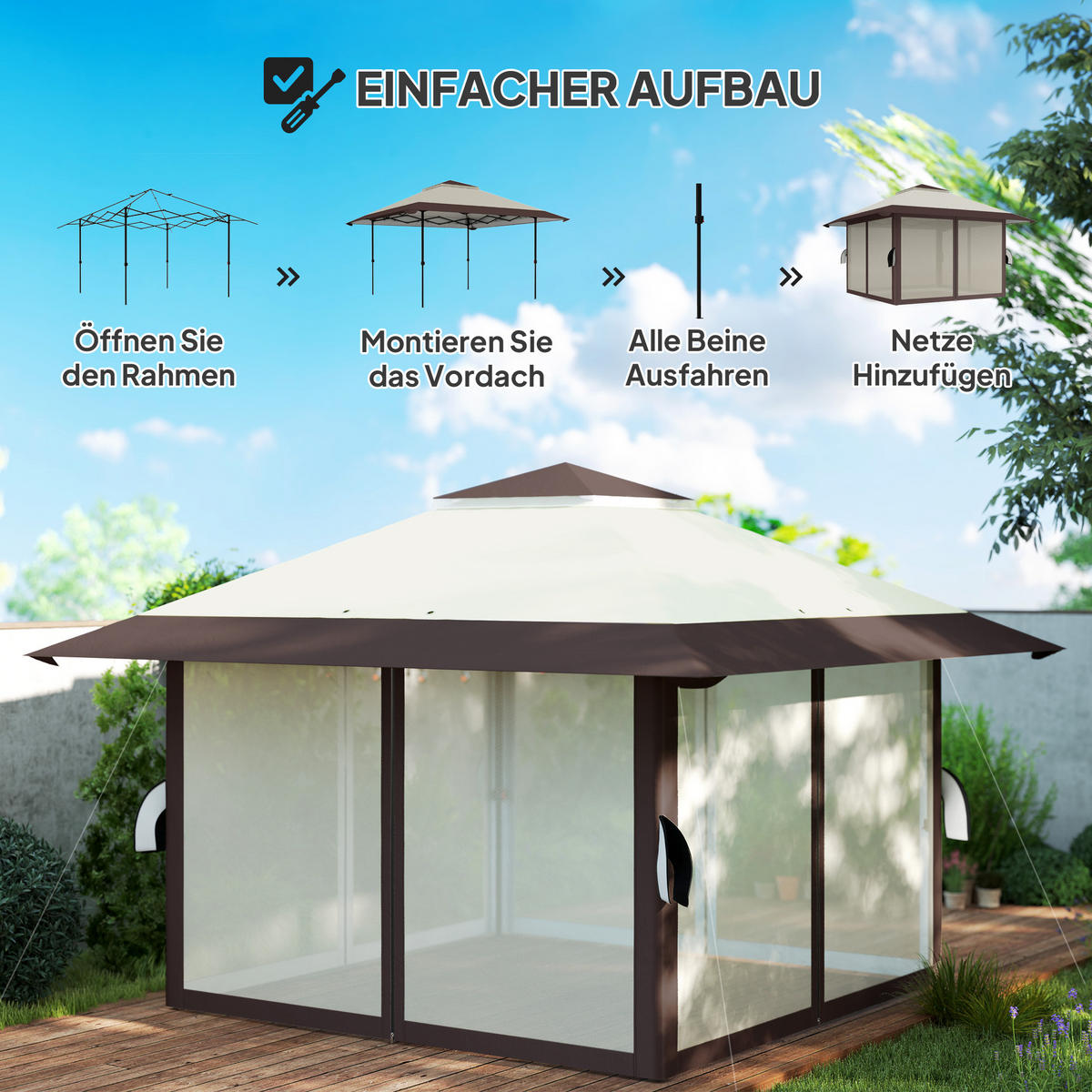 PAVILLON 4x 4m - Beige, Metall (400/281/400cm) - Outsunny
