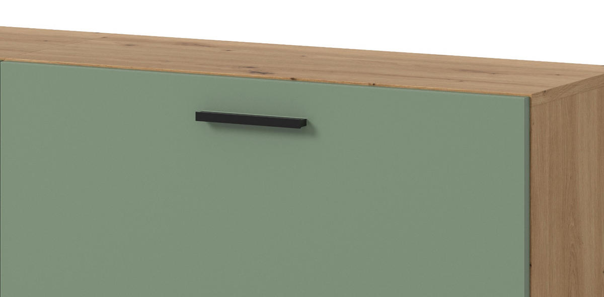 WOHNWAND grün, Eiche Artisan 202 cm, Schrankwand mit Soft-Close - Schwarz/Eiche Artisan, Holzwerkstoff/Kunststoff (202/184/34cm) - Inn.Furn