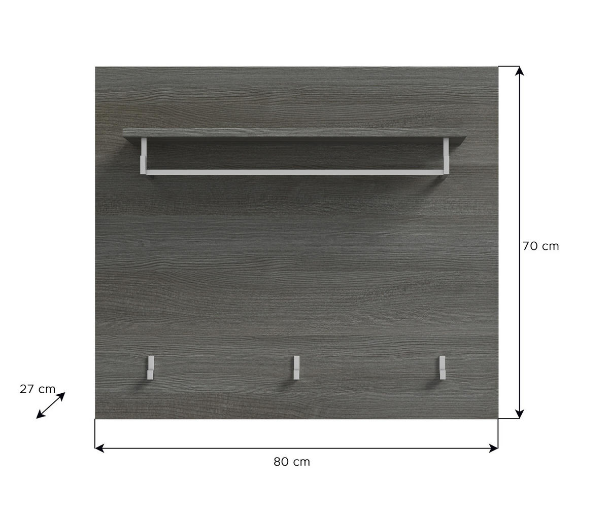 GARDEROBENPANEEL grau 80 cm, Flurgarderobe mit Kleiderstange und Haken - Grau, Holzwerkstoff/Metall (80/70/27cm) - Inn.Furn