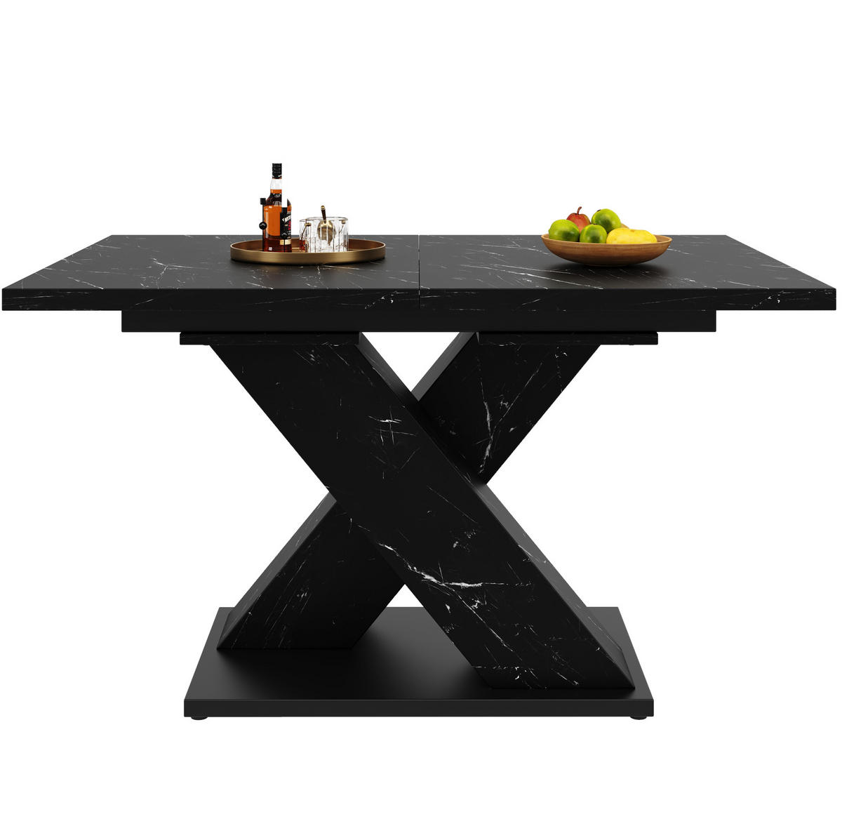 BLAGOVAONSKI stol 119,5(158,5)/80/75 cm crni od MDF-a na izvlačenje s X postoljem - crna, drvni materijal (119/80/75cm) - OKWISH