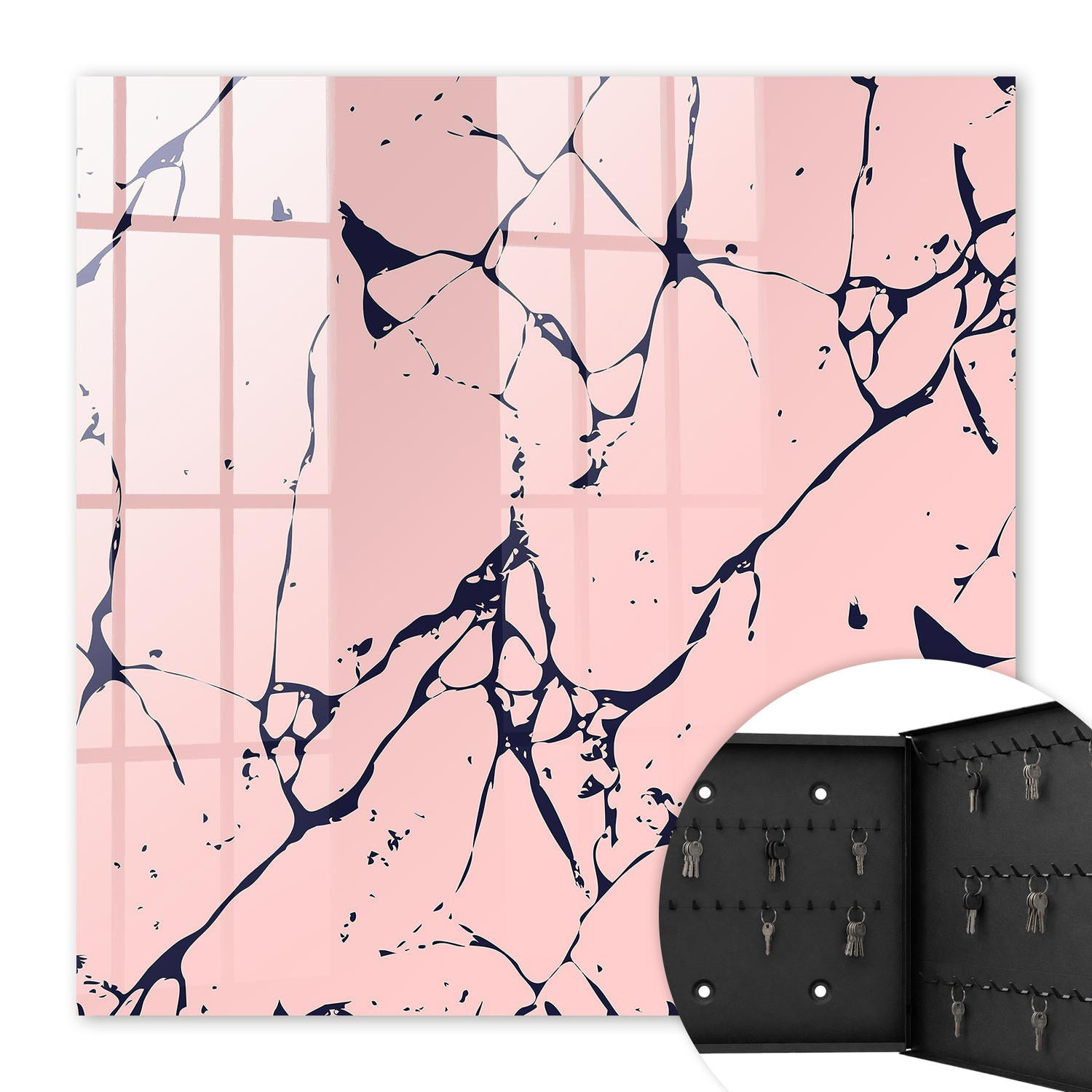 SCHLÜSSELBOX Schwarz 30x30 cm- Türöffnung nach rechts - Marmormosaik - Pink, Metall (30/30/5cm) - TULUP