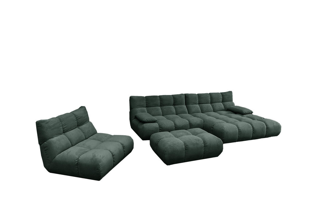 SITZGRUPPE VIVIEN 3ER SET Smaragdgrün Cord - Smaragdgrün, Kunststoff/Textil (359/85/510cm) - KAWOLA