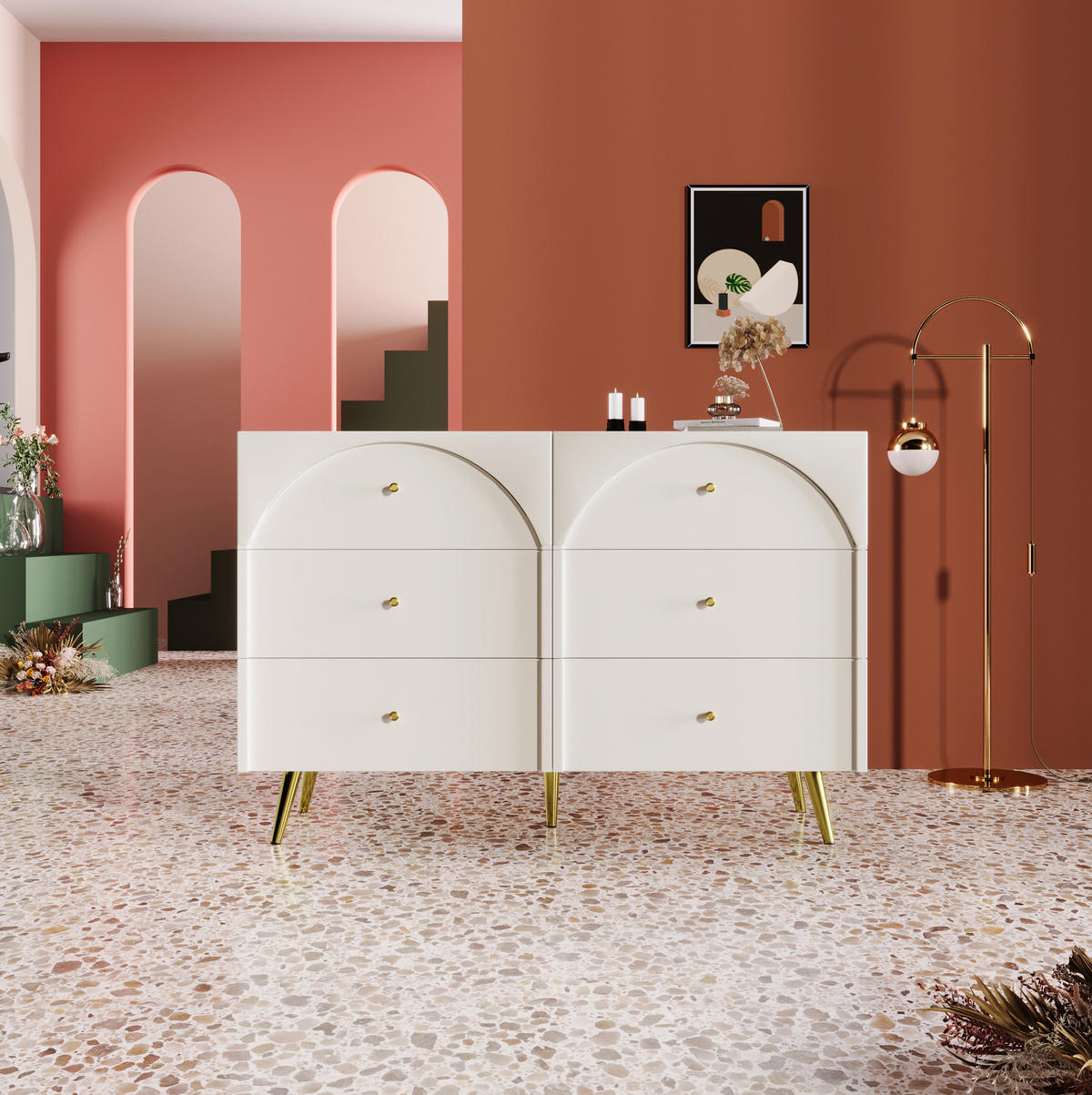 SCHUBLADENKOMMODE 120/40/85 cm mit 6 Schubladen in Creme-Weiß - Creme, Holz (120/40/85cm) - BEAOK