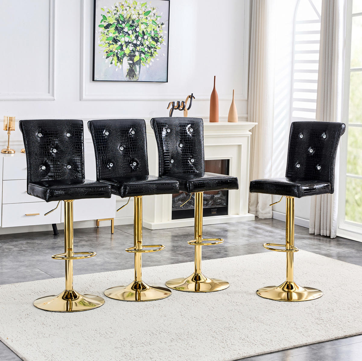 BARHOCKER Schwarz aus PVC mit Kristallknopfdetails - Schwarz, Kunststoff (42/125/55cm) - MIVRAY